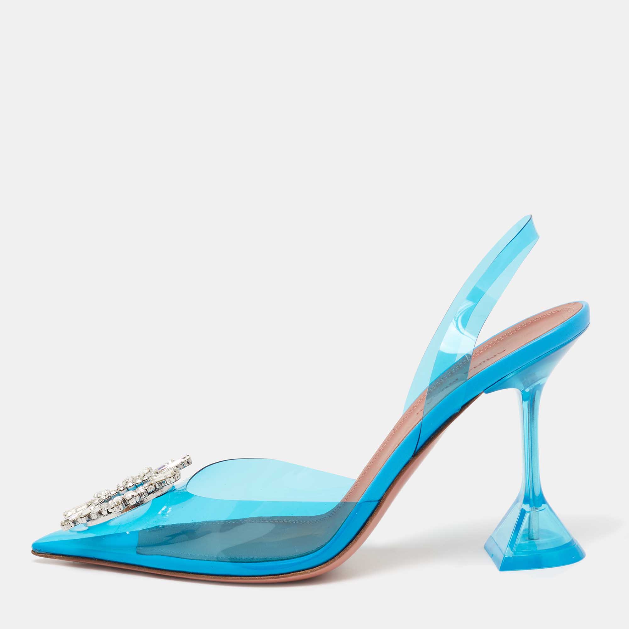 Amina Muaddi Blue PVC Begum Slingback Pumps Size 37.5 