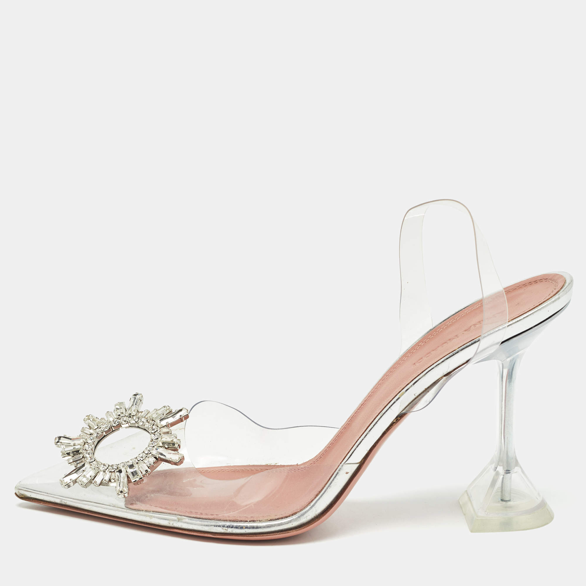 Pre Owned Amina Muaddi Transparent PVC Begum Slingback Pumps Size 39