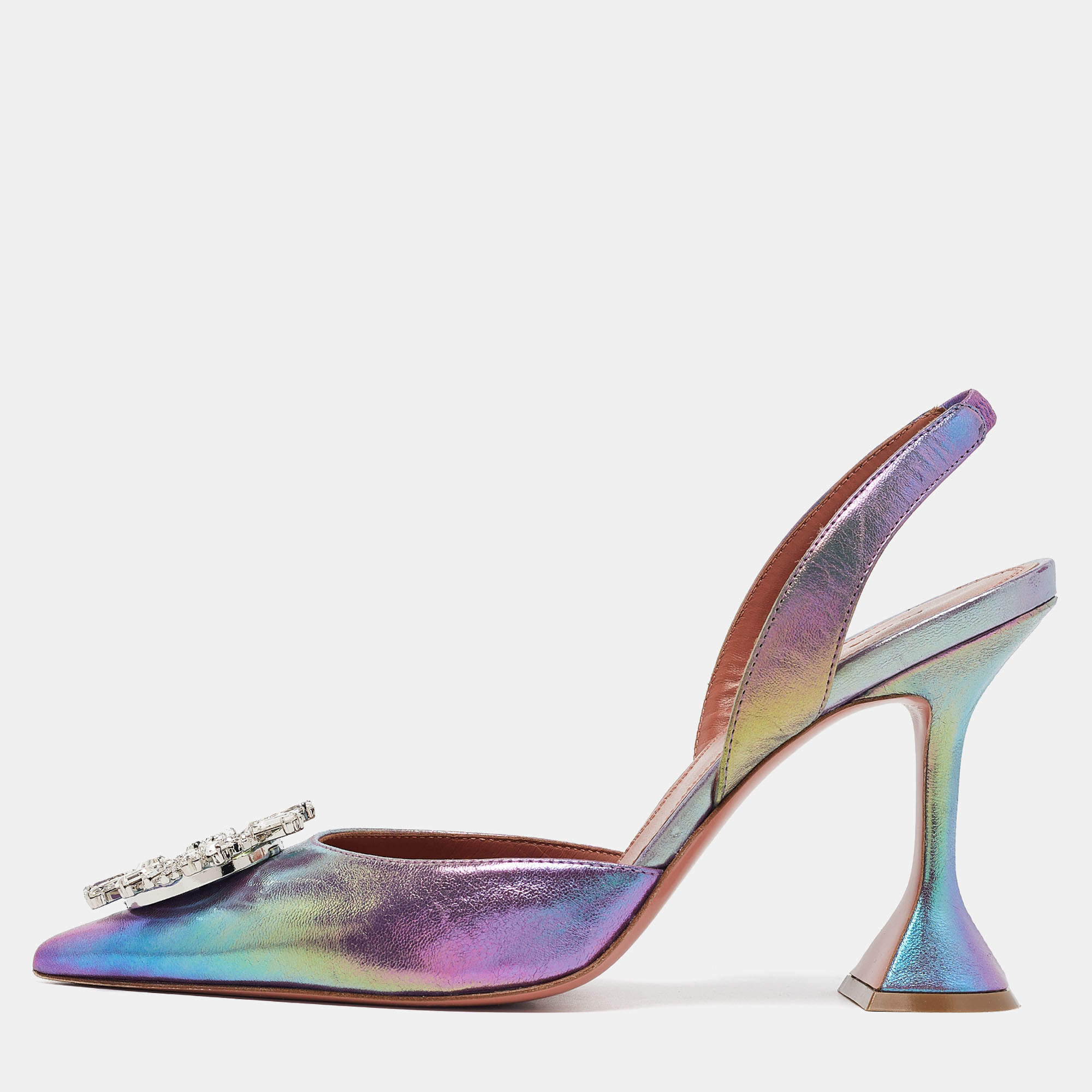 Amina Muaddi Multicolor Iridescent Leather Begum Pumps Size 39