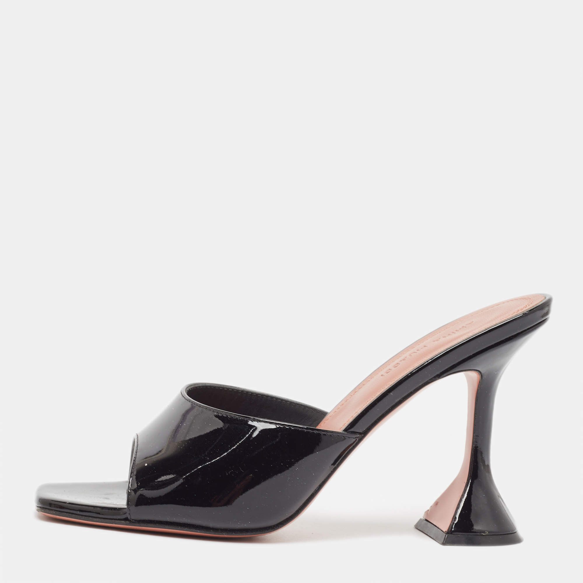 Amina Muaddi Black Patent Leather Lupita Slide Sandals Size 37.5