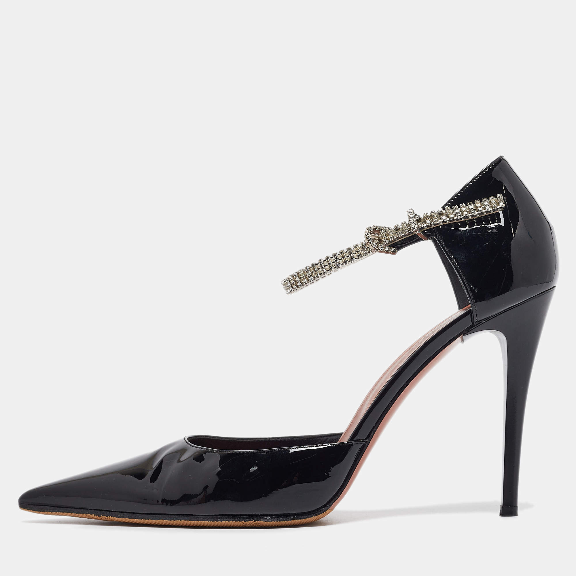 Amina Muaddi Black Patent Leather Ursina Pumps Size 41