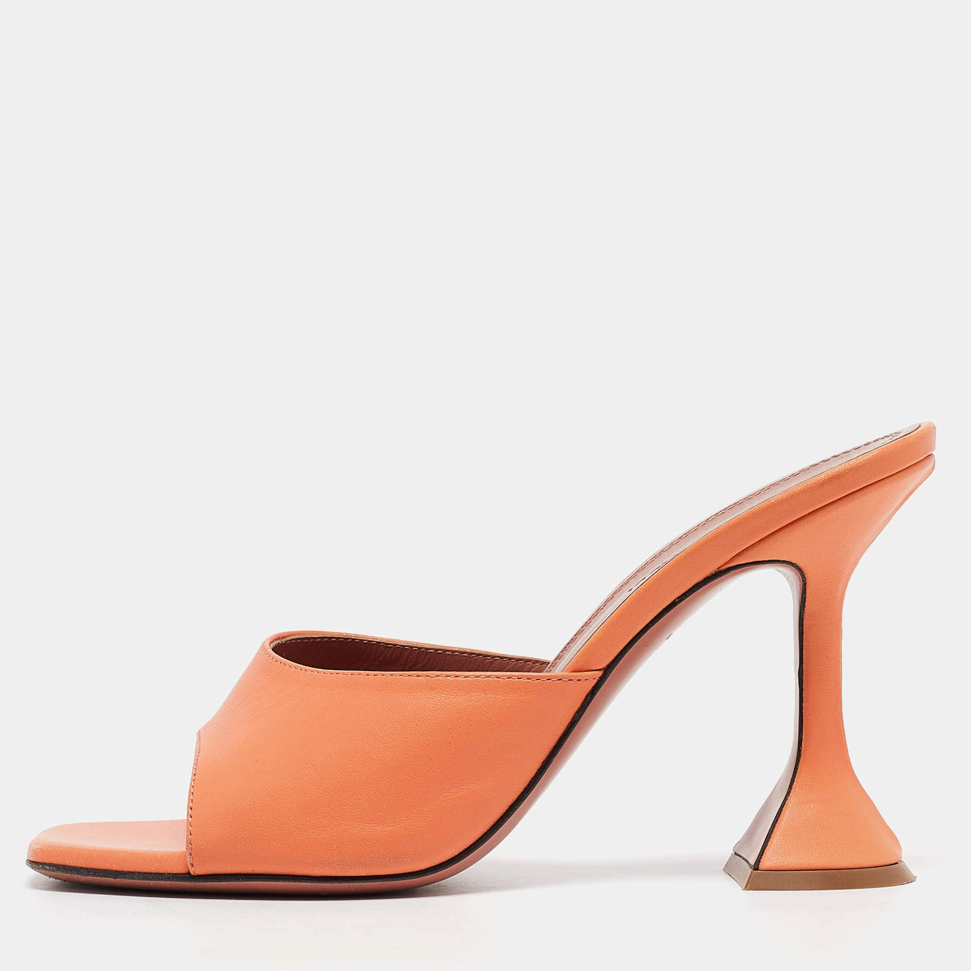 Pre Owned Amina Muaddi Orange Leather Lupita Slide Sandals Size 37
