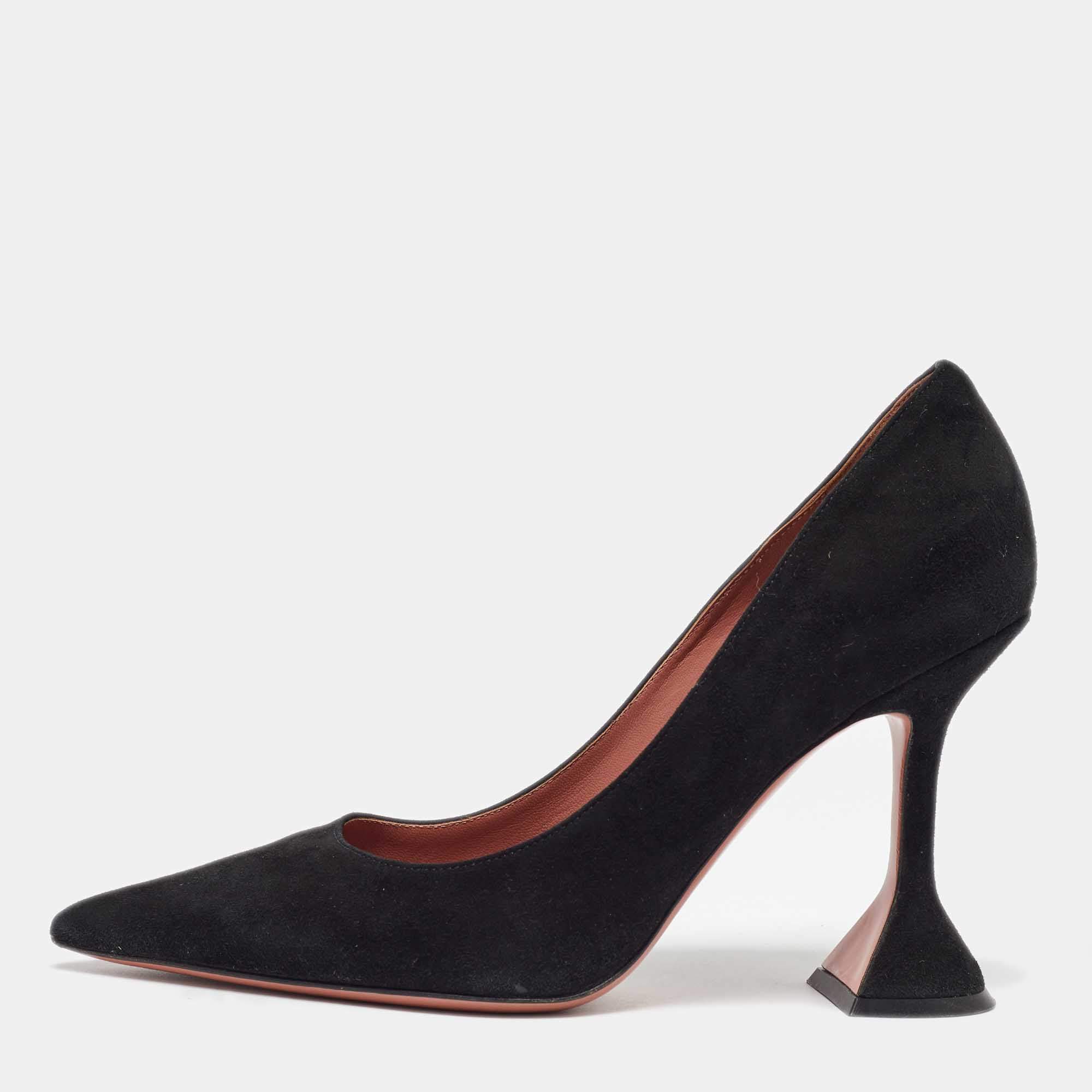 Amina Muaddi Black Suede Ami Pointed Toe Pumps Size 36.5