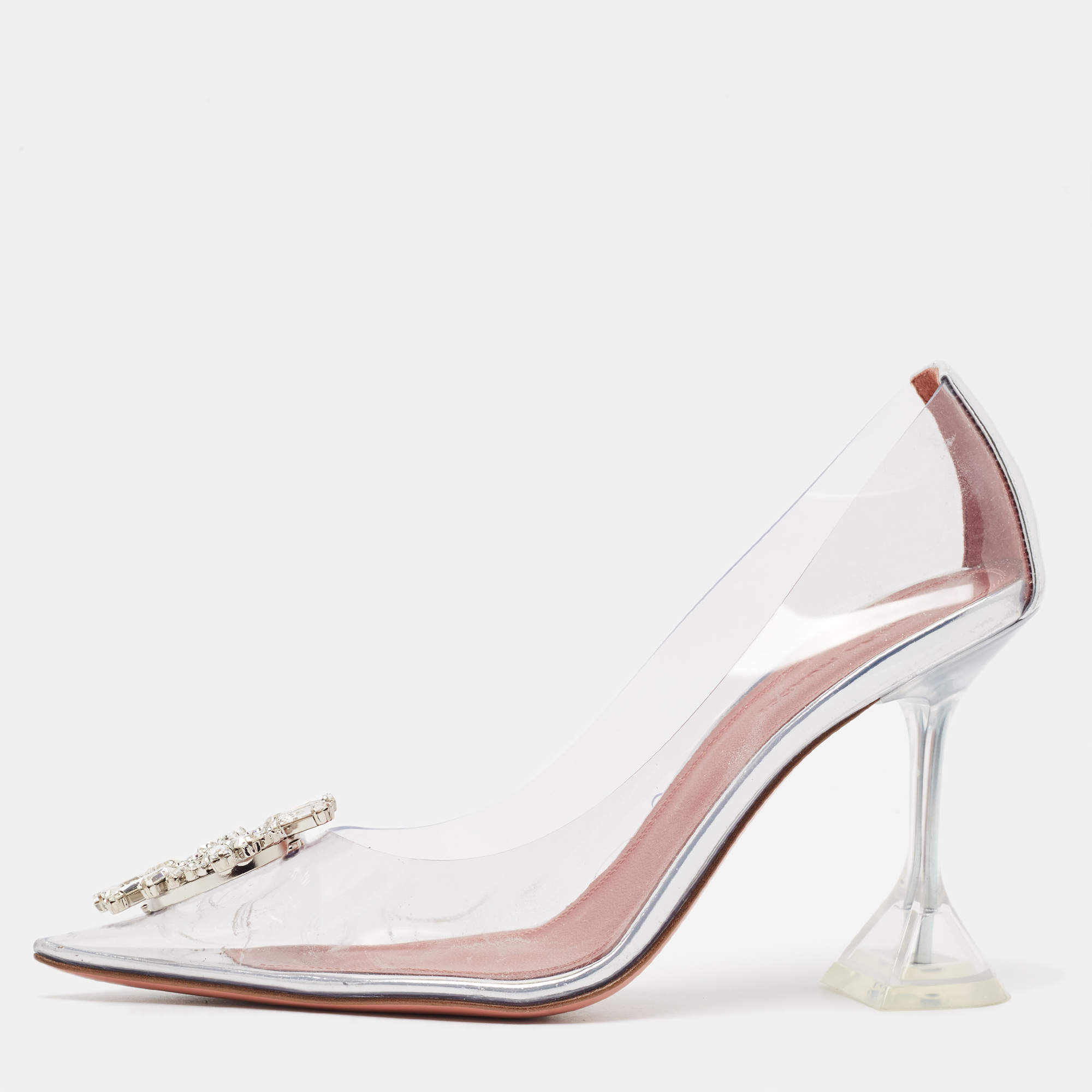 Pre Owned Amina Muaddi Transparent PVC Begum Pumps Size 37