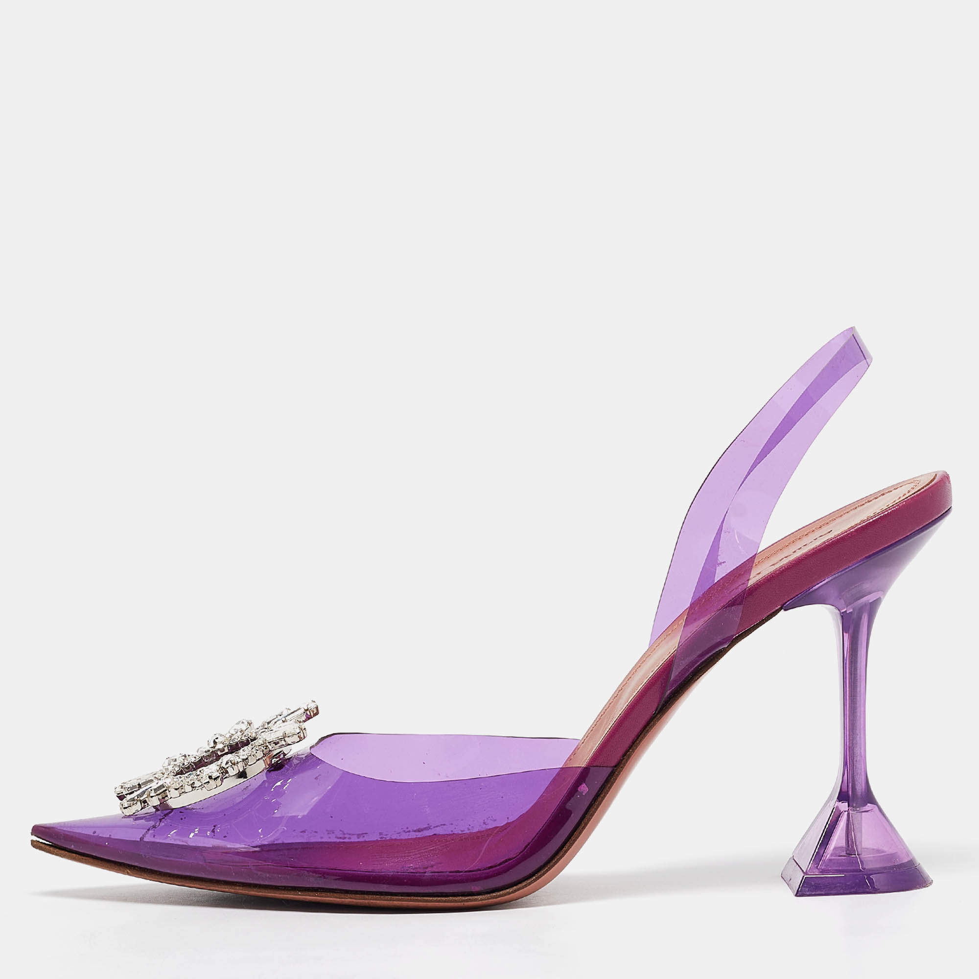 Pre Owned Amina Muaddi Purple PVC Begum Slingback Pumps Size 41