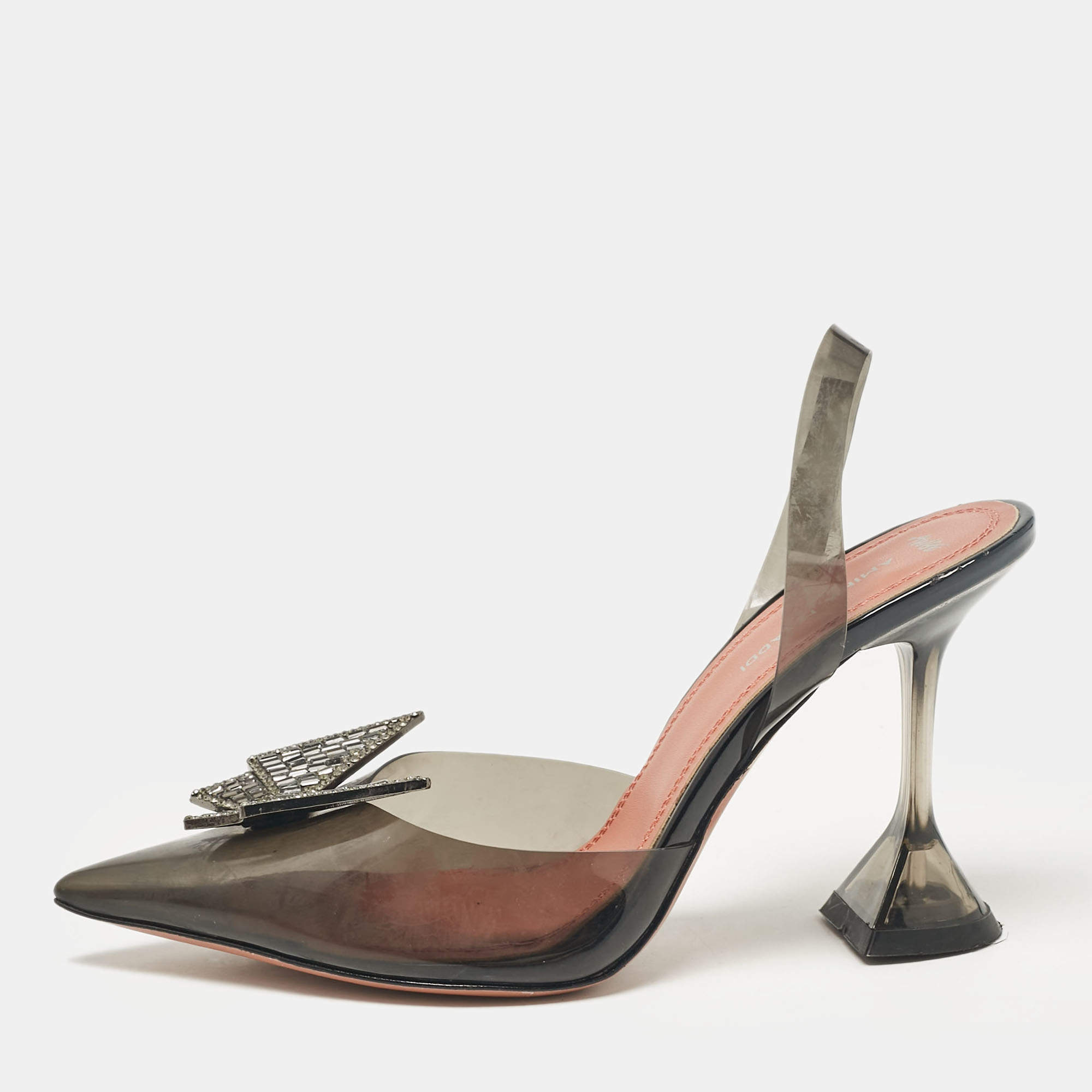 Amina Muaddi Black PVC Phoenix Slingback Pumps Size 38