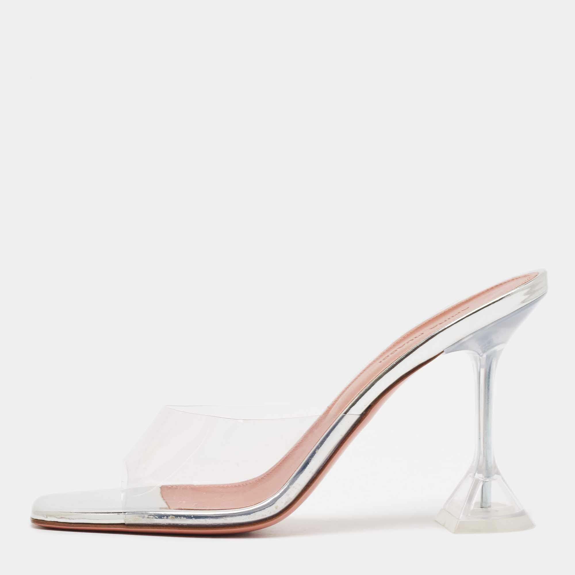 Pre Owned Amina Muaddi Transparent PVC Lupita Slide Sandals Size 39