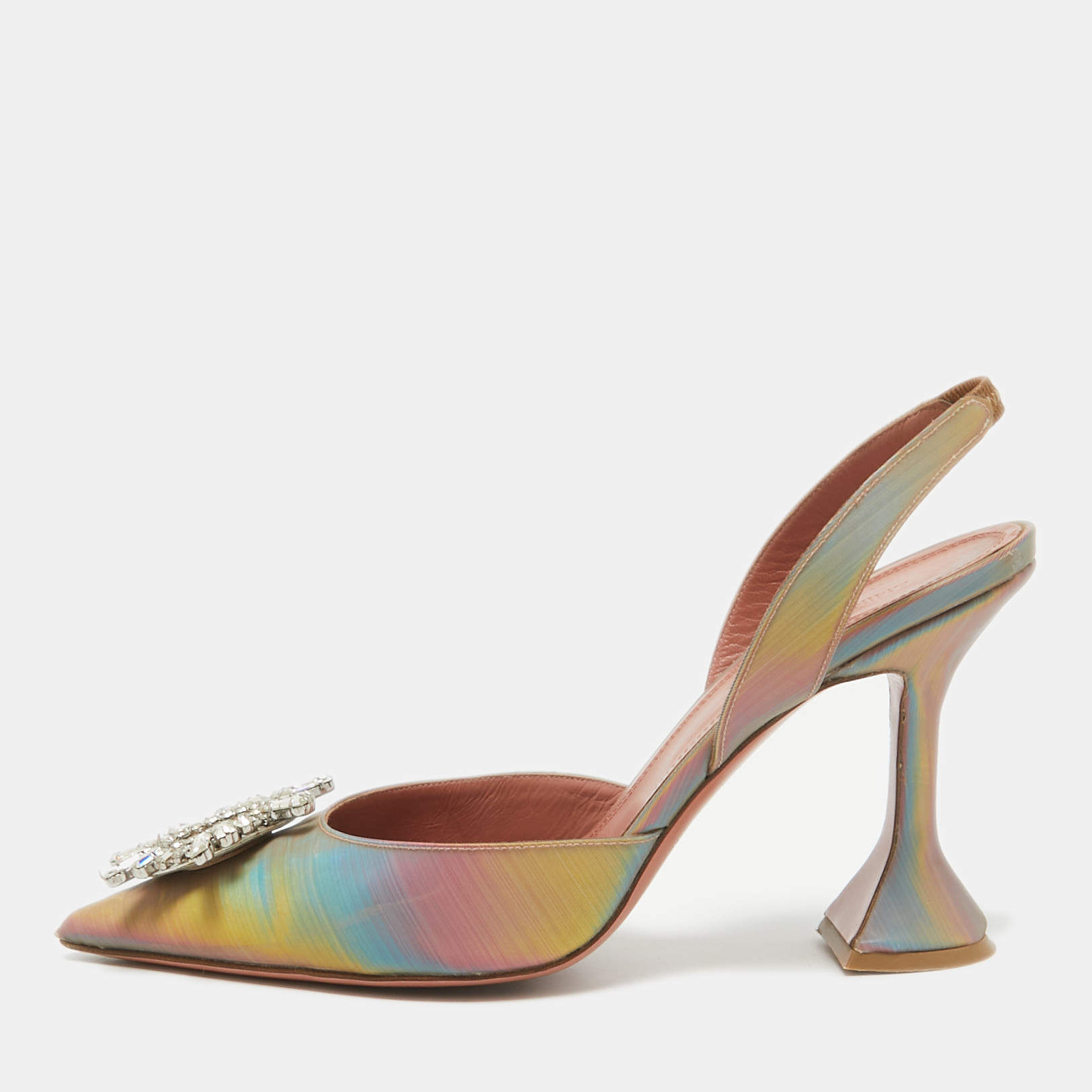 Amina Muaddi Multicolor Iridescent PVC Begum Slingback Pumps Size 38.5