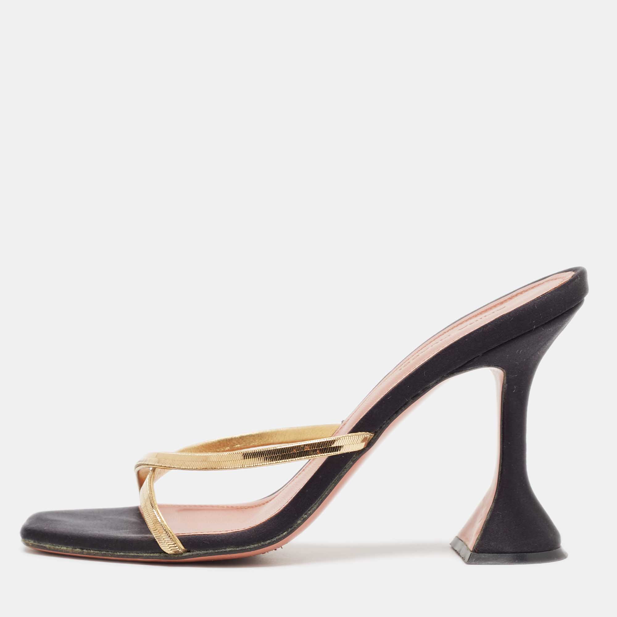 Pre Owned Amina Muaddi Gold Metal Henson Slide Sandals Size 37