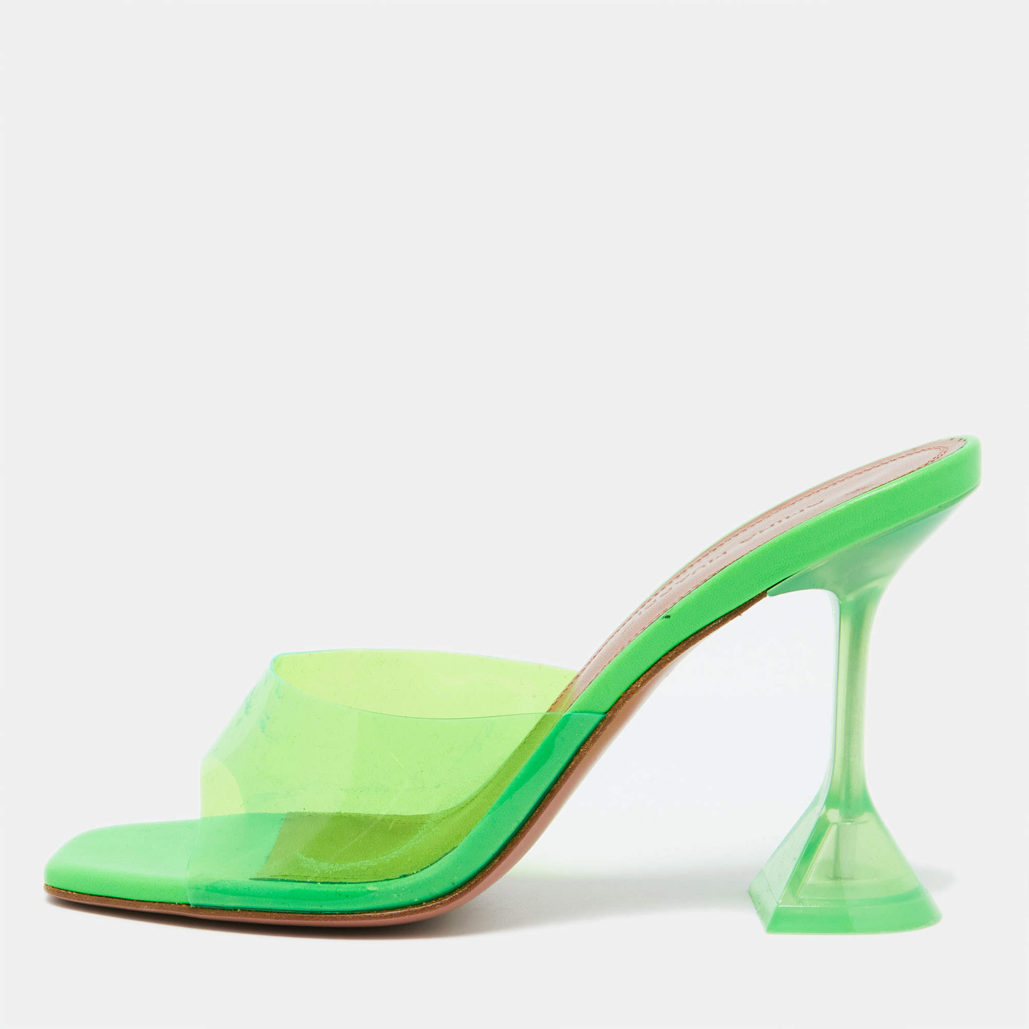 Amina Muaddi Fluro Green PVC Lupita Slide Sandals Size 36