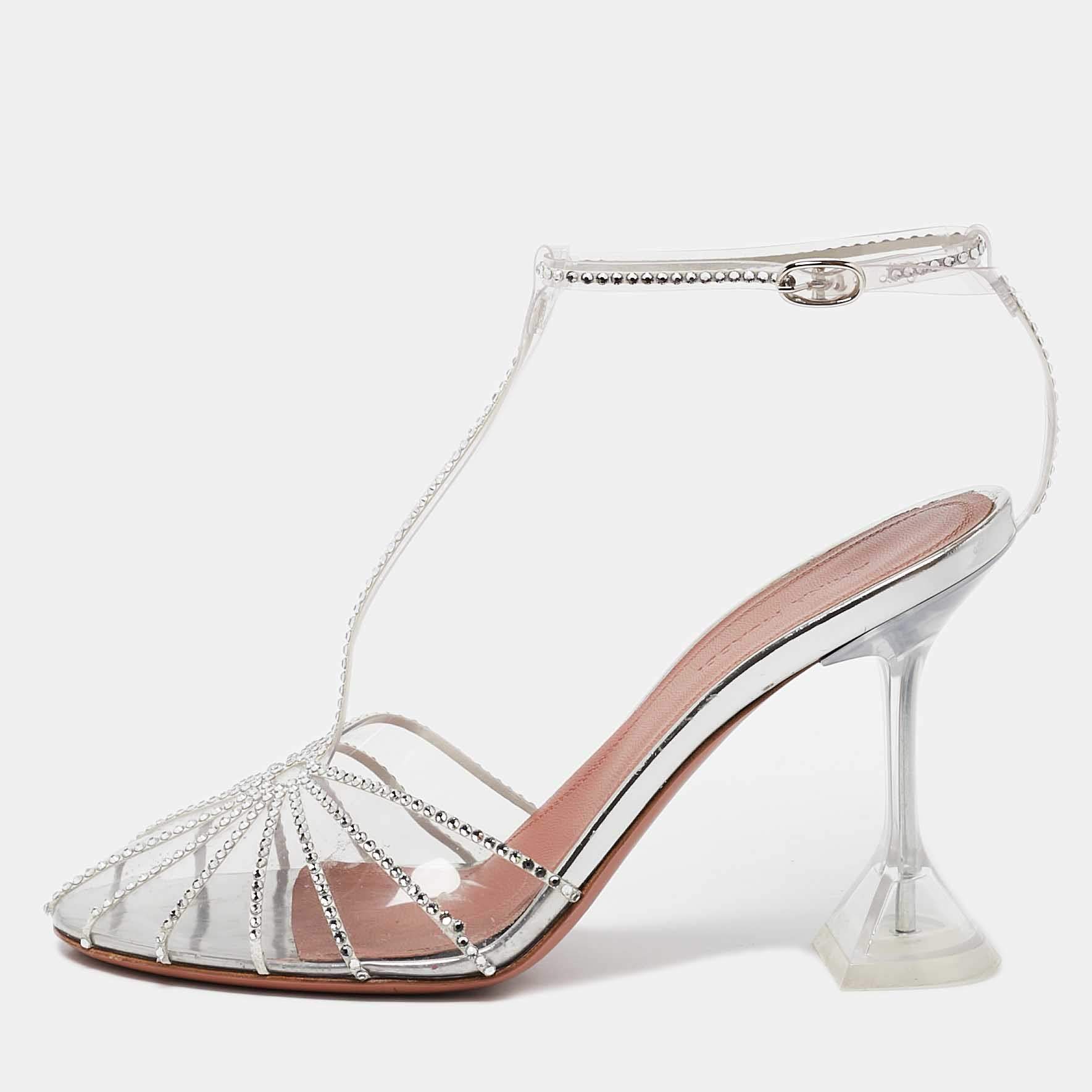 Pre Owned Amina Muaddi Transparent PVC Brygit T-Strap Pumps Size 38