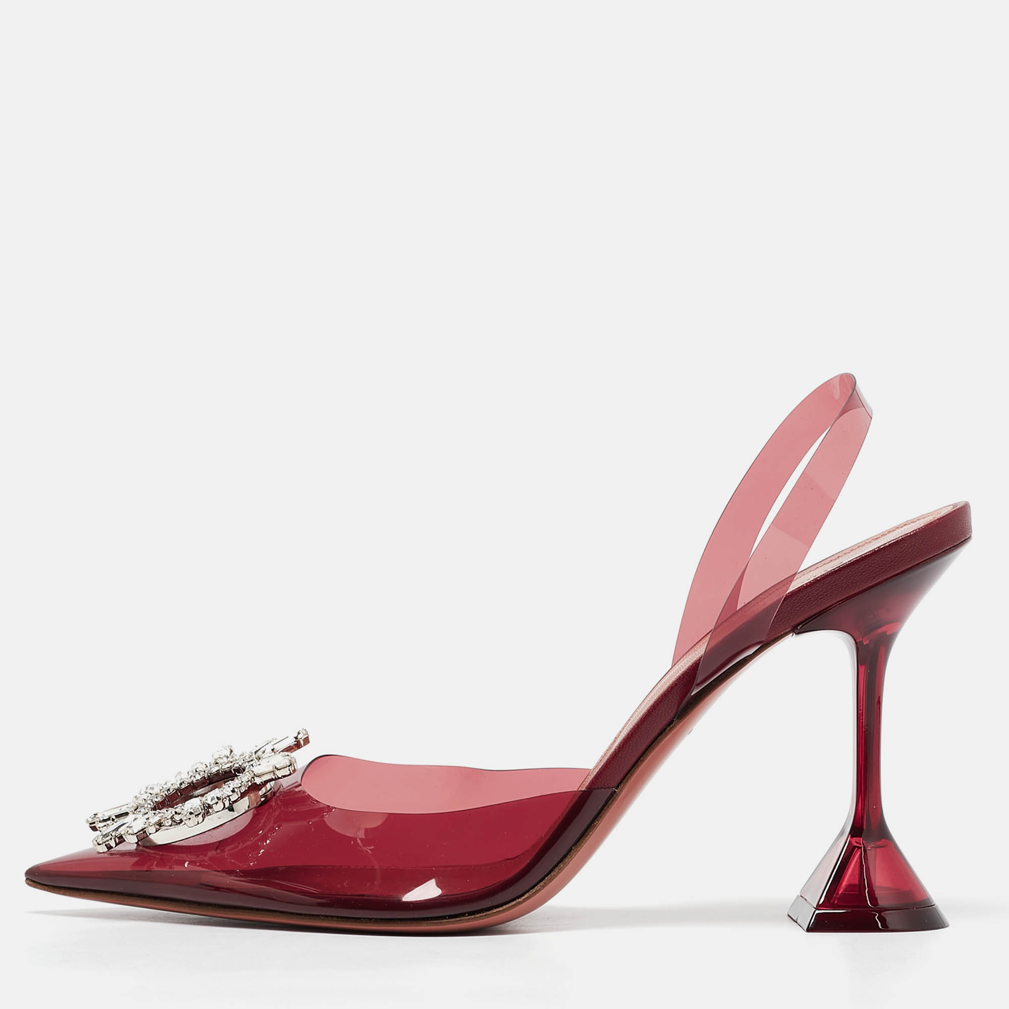 Pre Owned Amina Muaddi Burgundy Begum Pumps Size 39.5