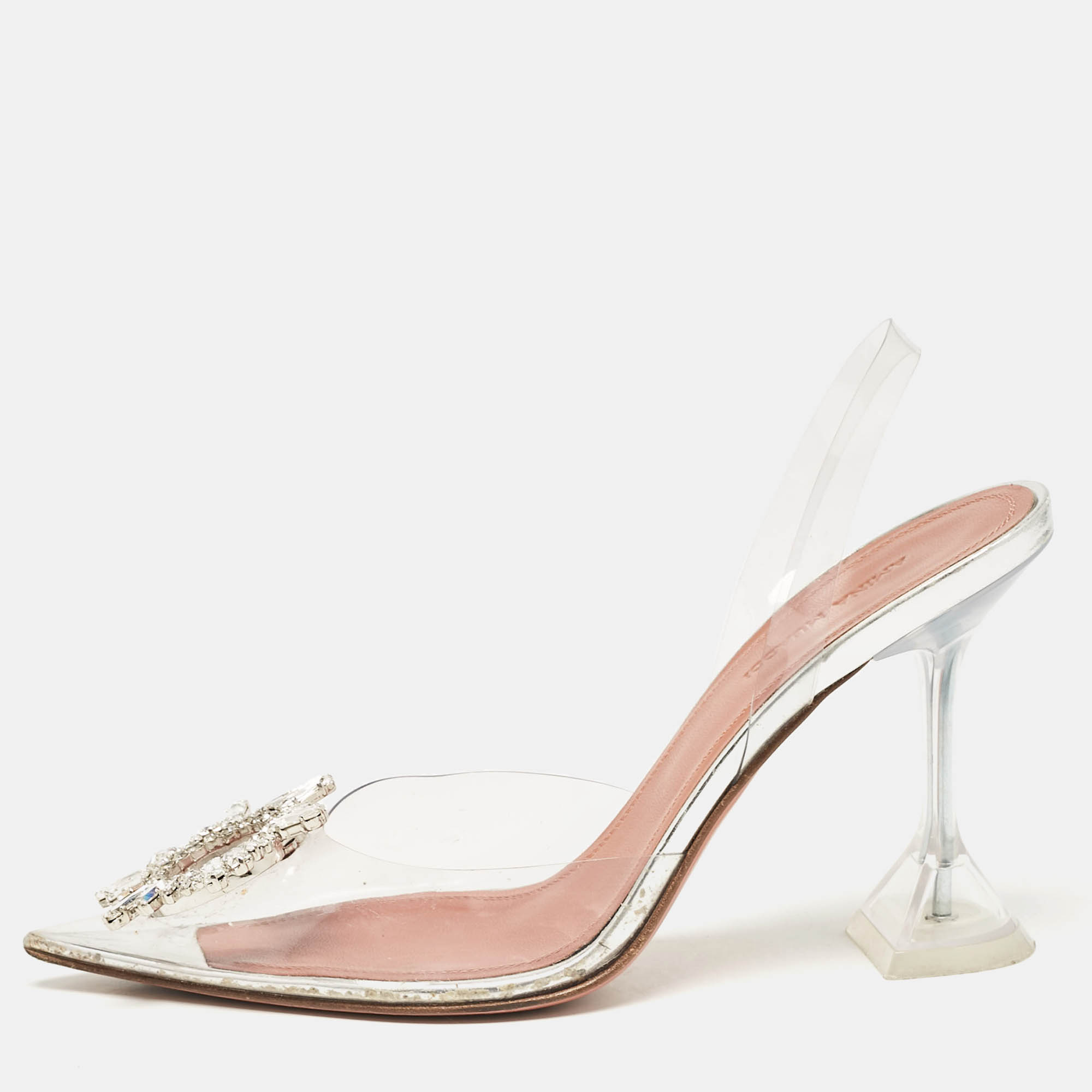 Amina Muaddi Silver/Transparent PVC Begum Pumps Size 38