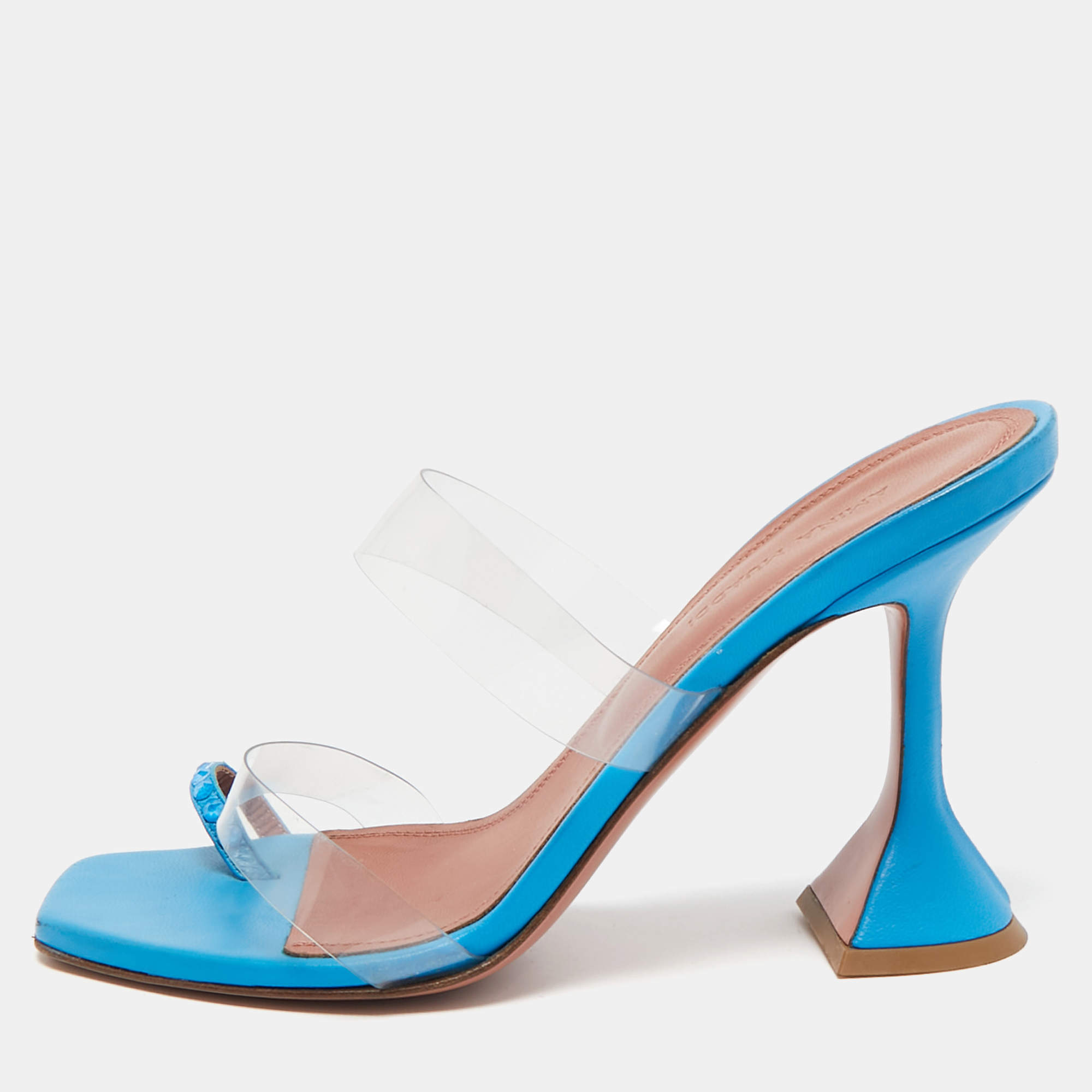 Pre Owned Amina Muaddi Blue PVC Sami Slide Sandals Size 36