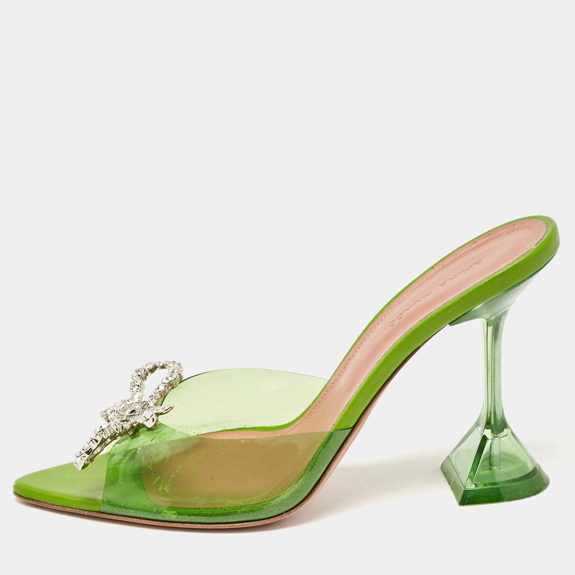 Pre Owned Amina Muaddi Green PVC Begum Slide Sandals Size 37