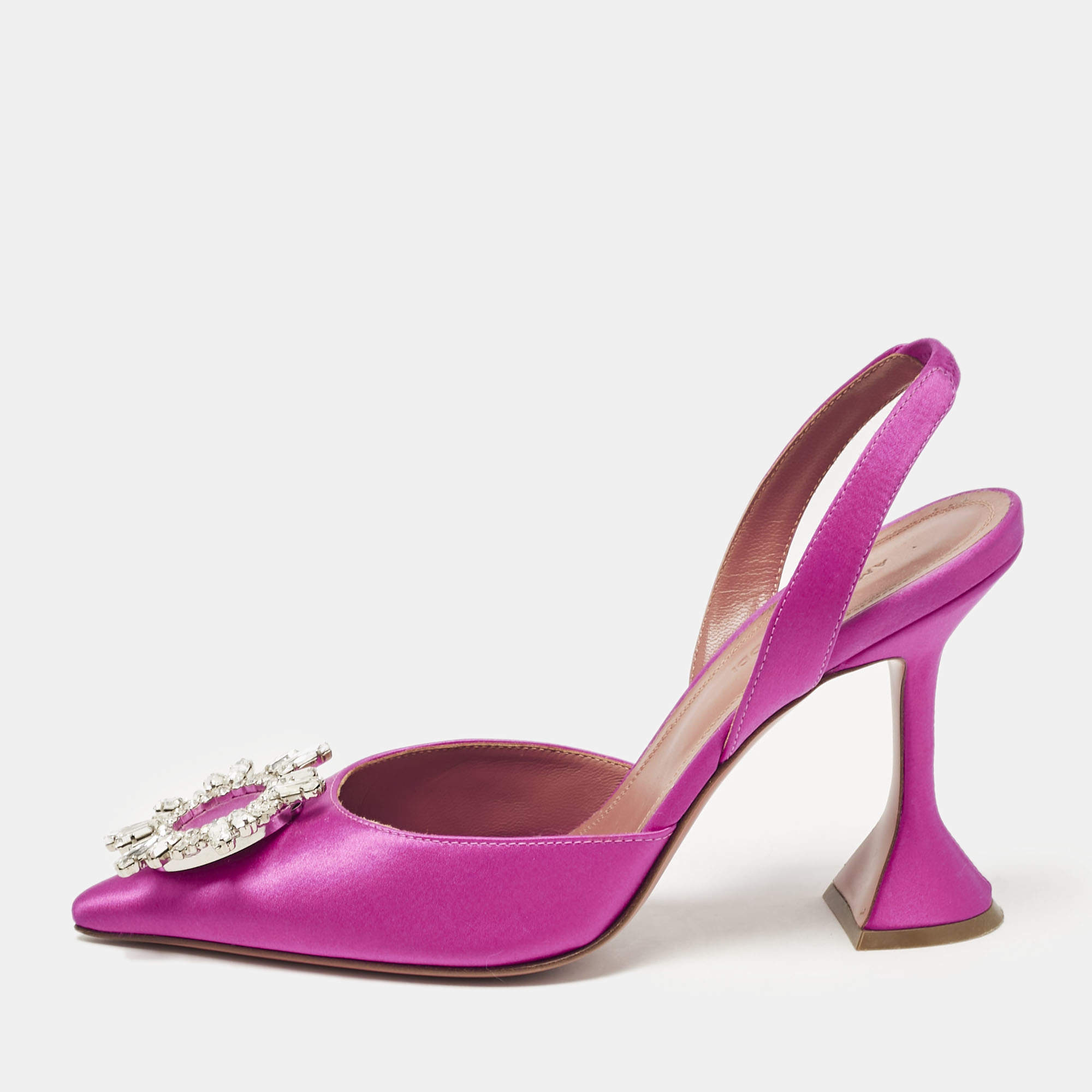 Amina Muaddi Pink Satin Begum Slingback Pumps Size 37