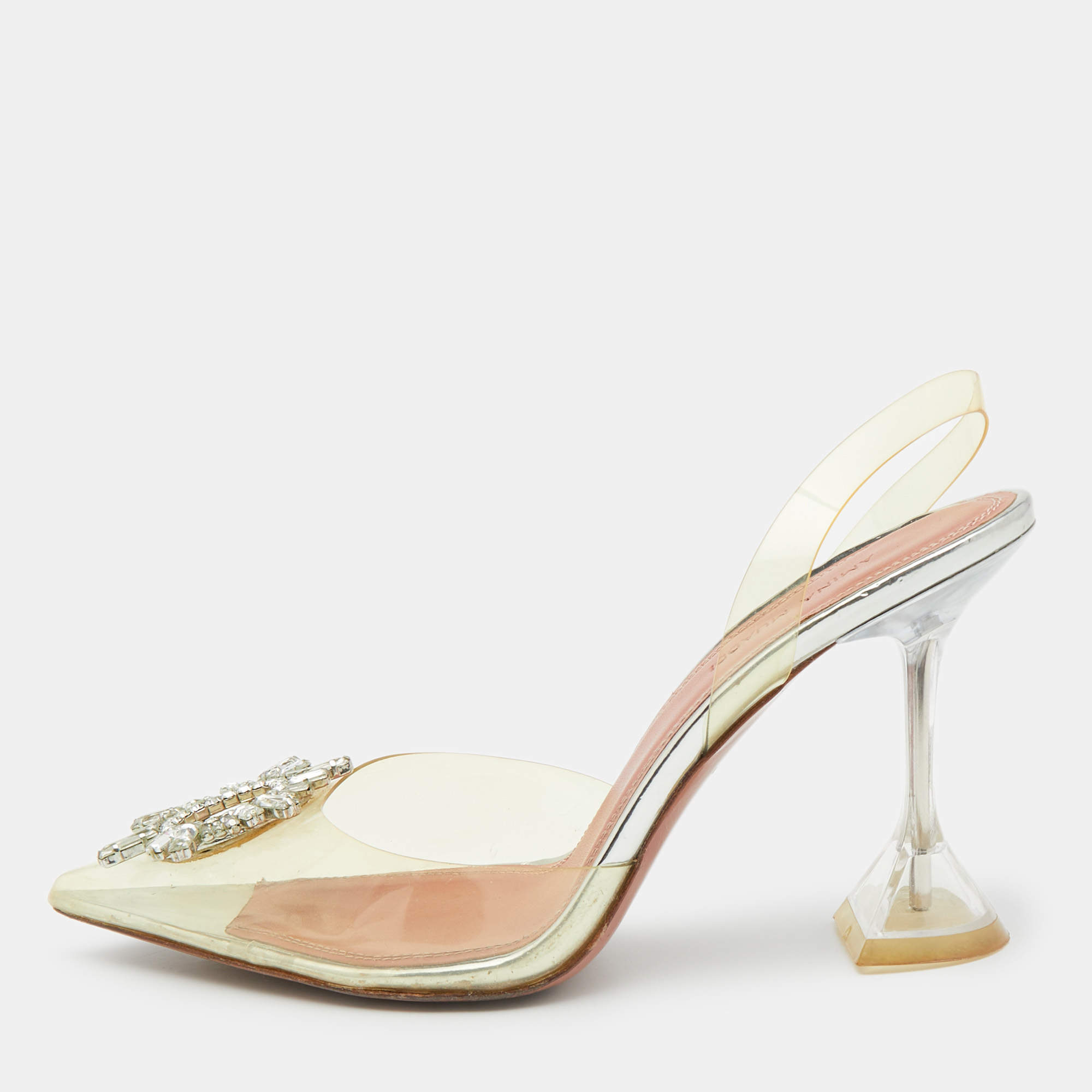 Amina Muaddi Transparent PVC Begum Pointed Toe Pumps Size 39