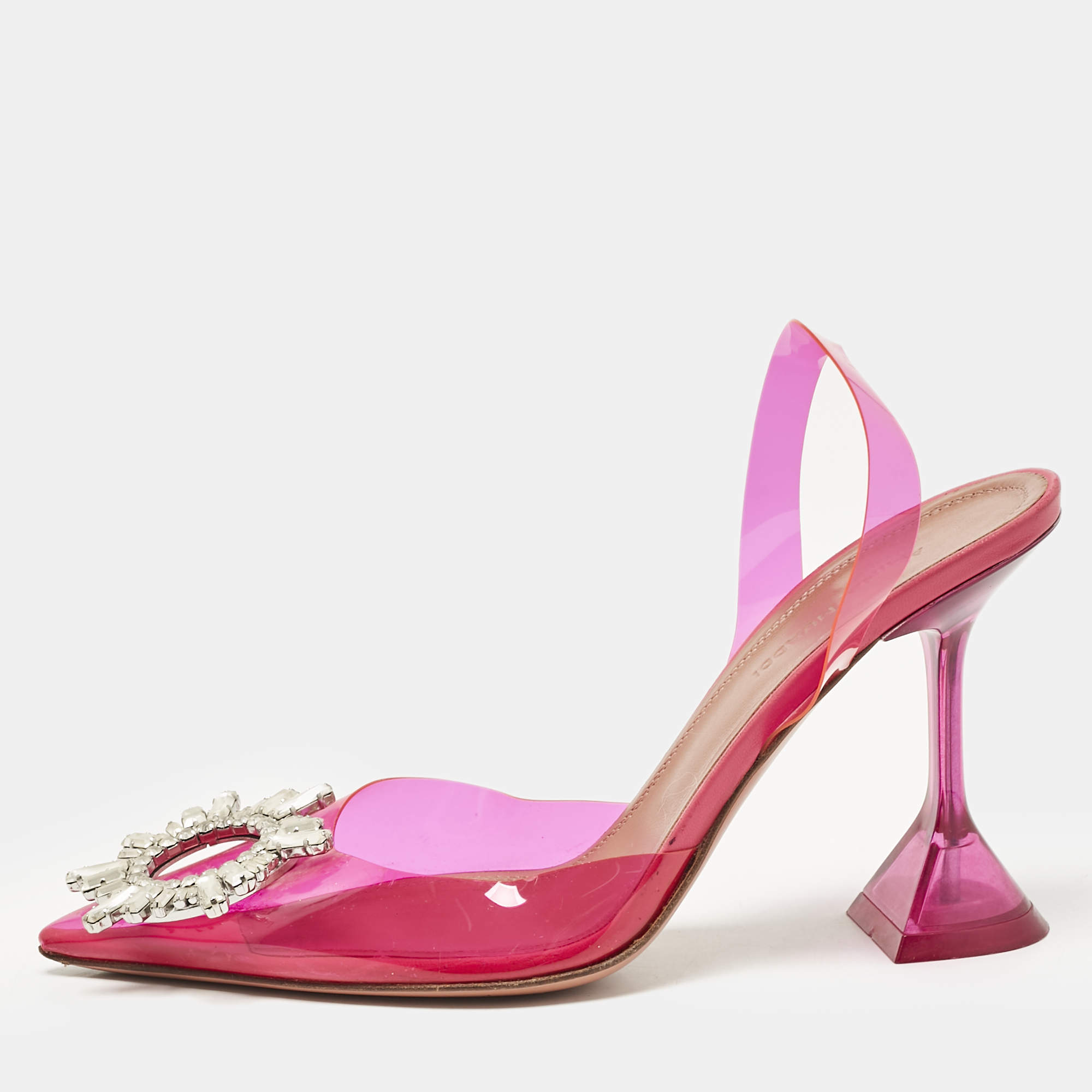 Amina Muaddi Pink PVC Begum Slingback Pumps Size 35.5