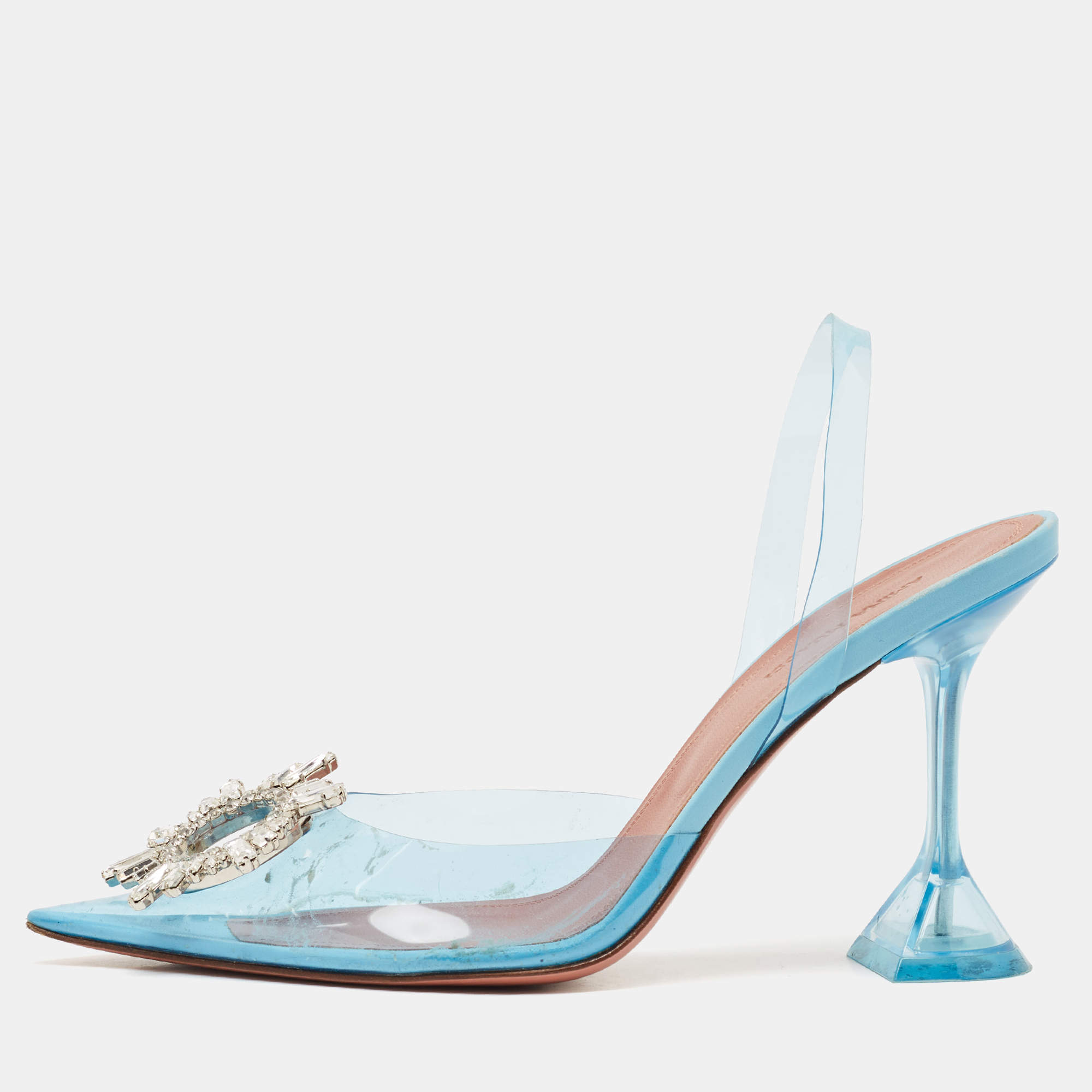 Amina Muaddi Blue PVC Begum Pumps Size 39