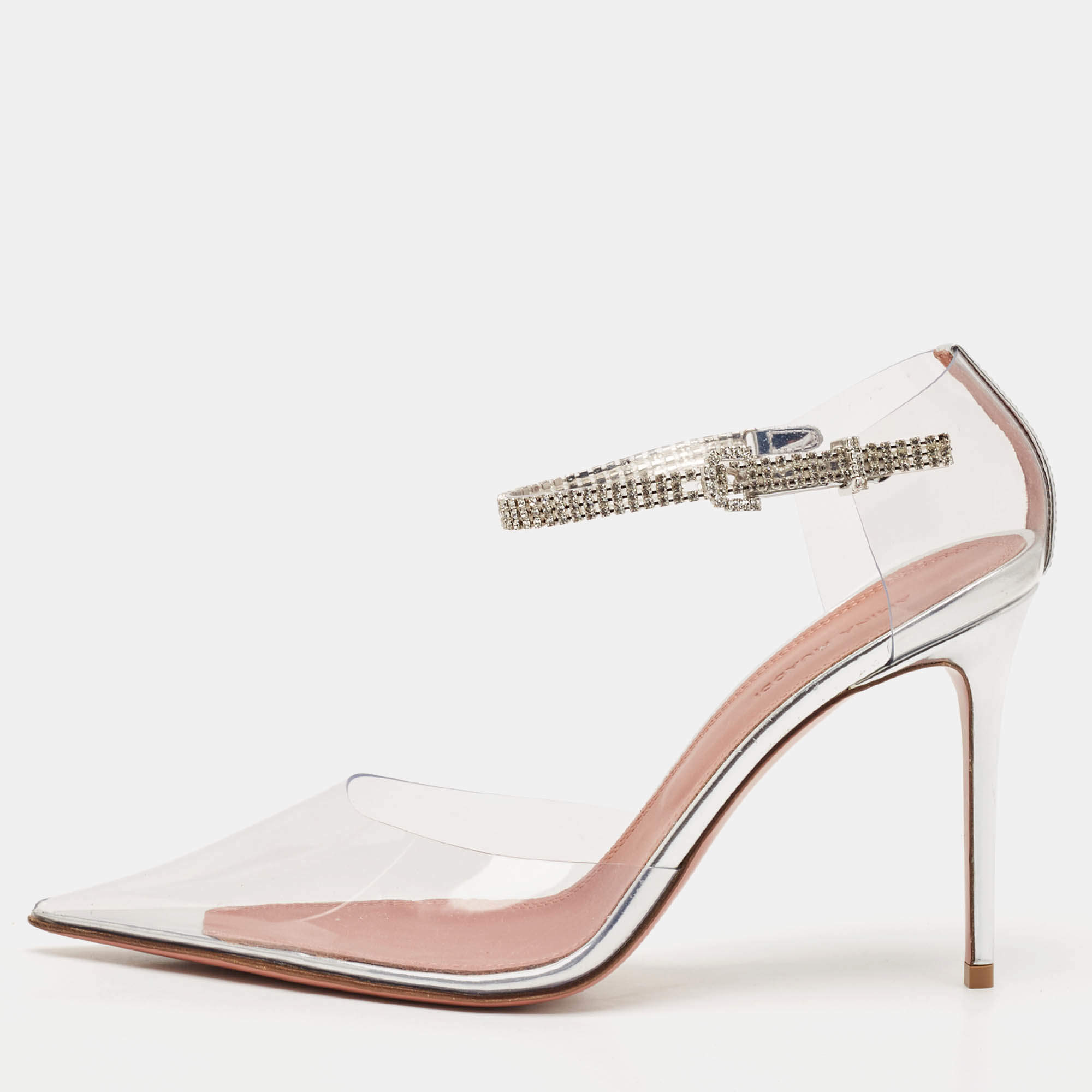 Amina Muaddi Transparent PVC and Leather Ursina Pumps Size 39