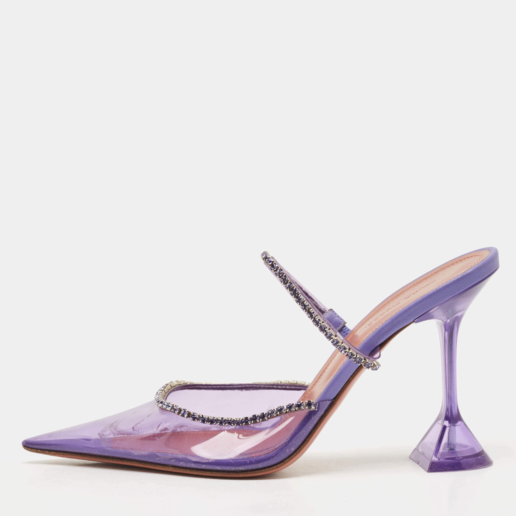 Amina Muaddi Transparent PVC Glida Crystal  Glass Mules Size 40