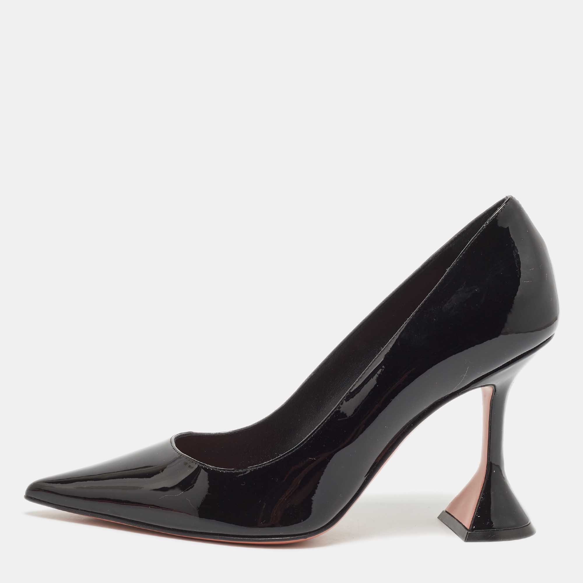 Pre Owned Amina Muaddi Black Patent Leather Ami Pumps Size 37.5