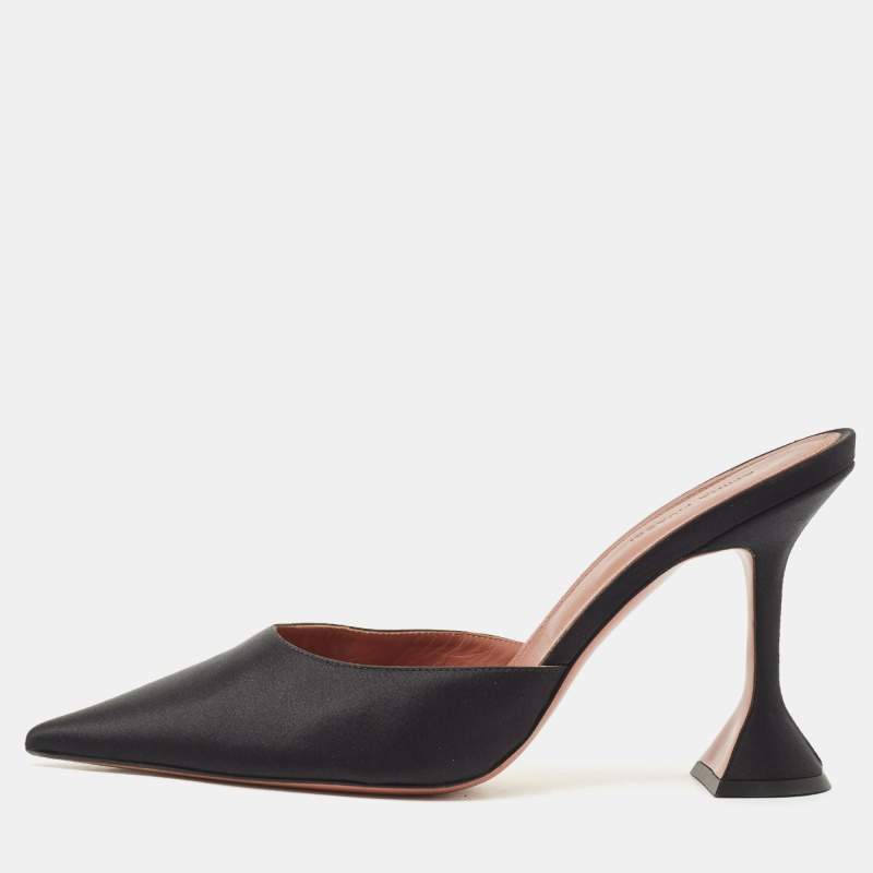 Pre Owned Amina Muaddi Black Satin Fiona Mules Size 41
