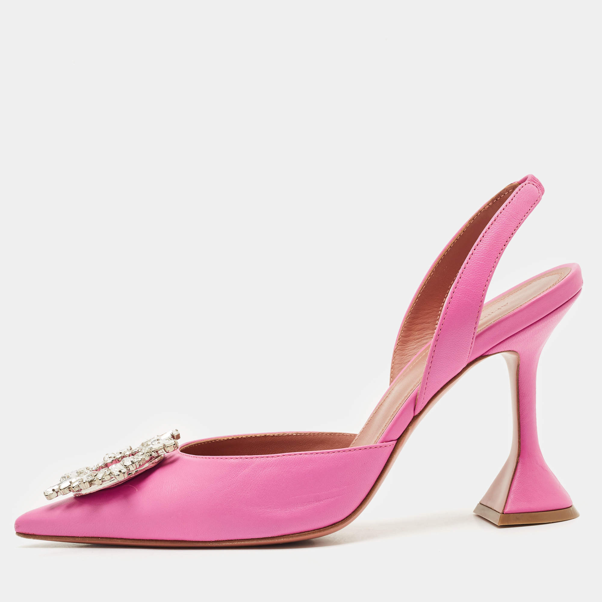 Pre Owned Amina Muaddi Pink Leather Begum Slingback Pumps Size 38.5