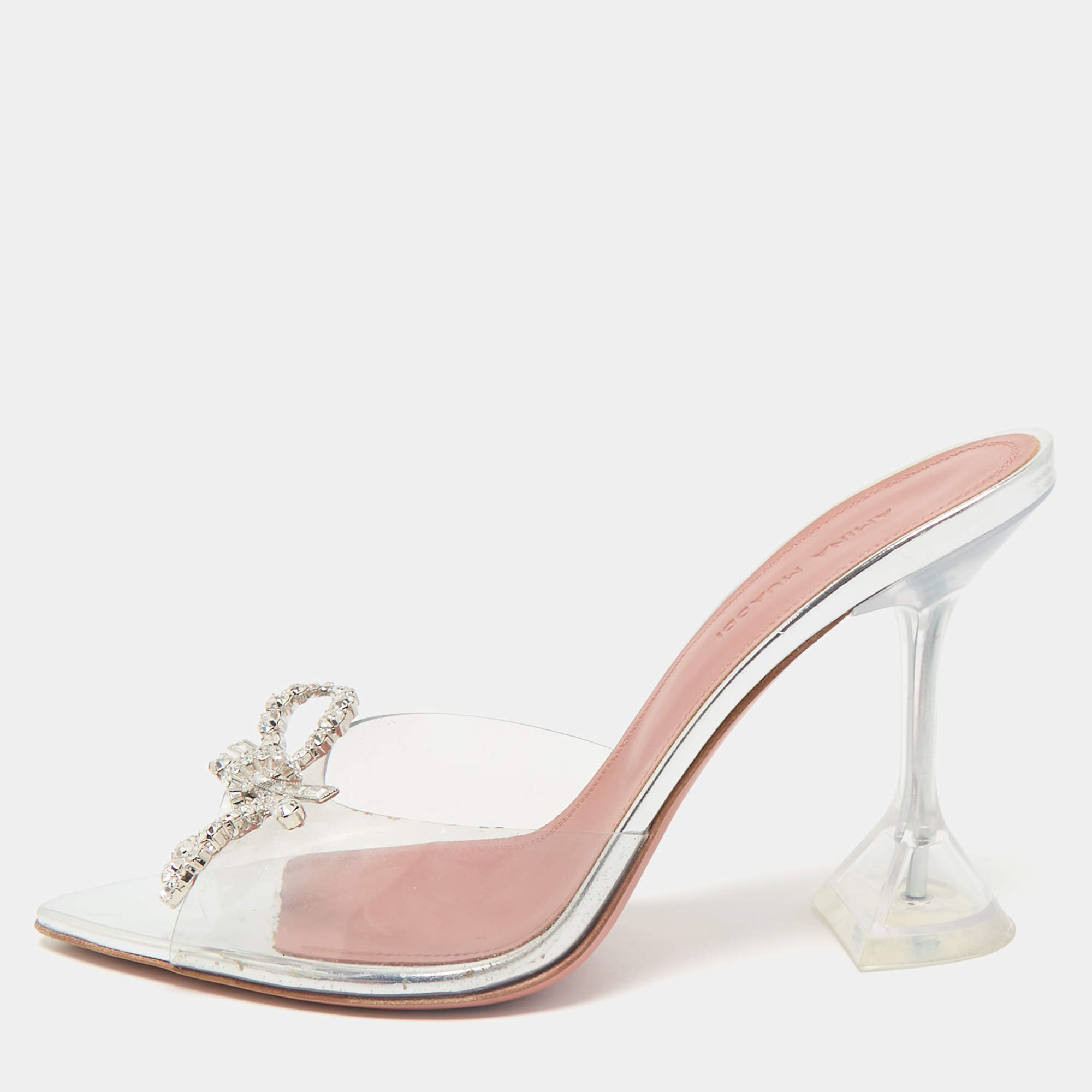 Pre Owned Amina Muaddi Transparent PVC Rosie Slide Sandals Size 38