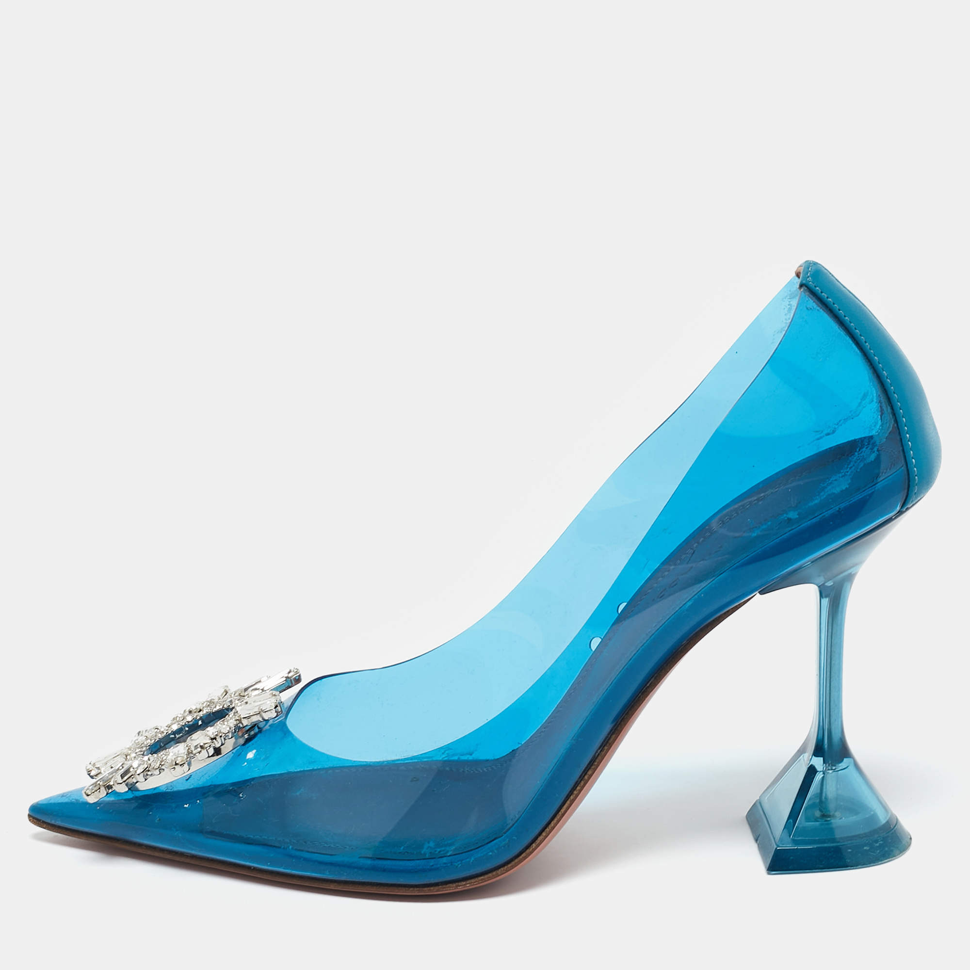 Amina Muaddi Blue PVC and Leather Begum Pumps Size 37