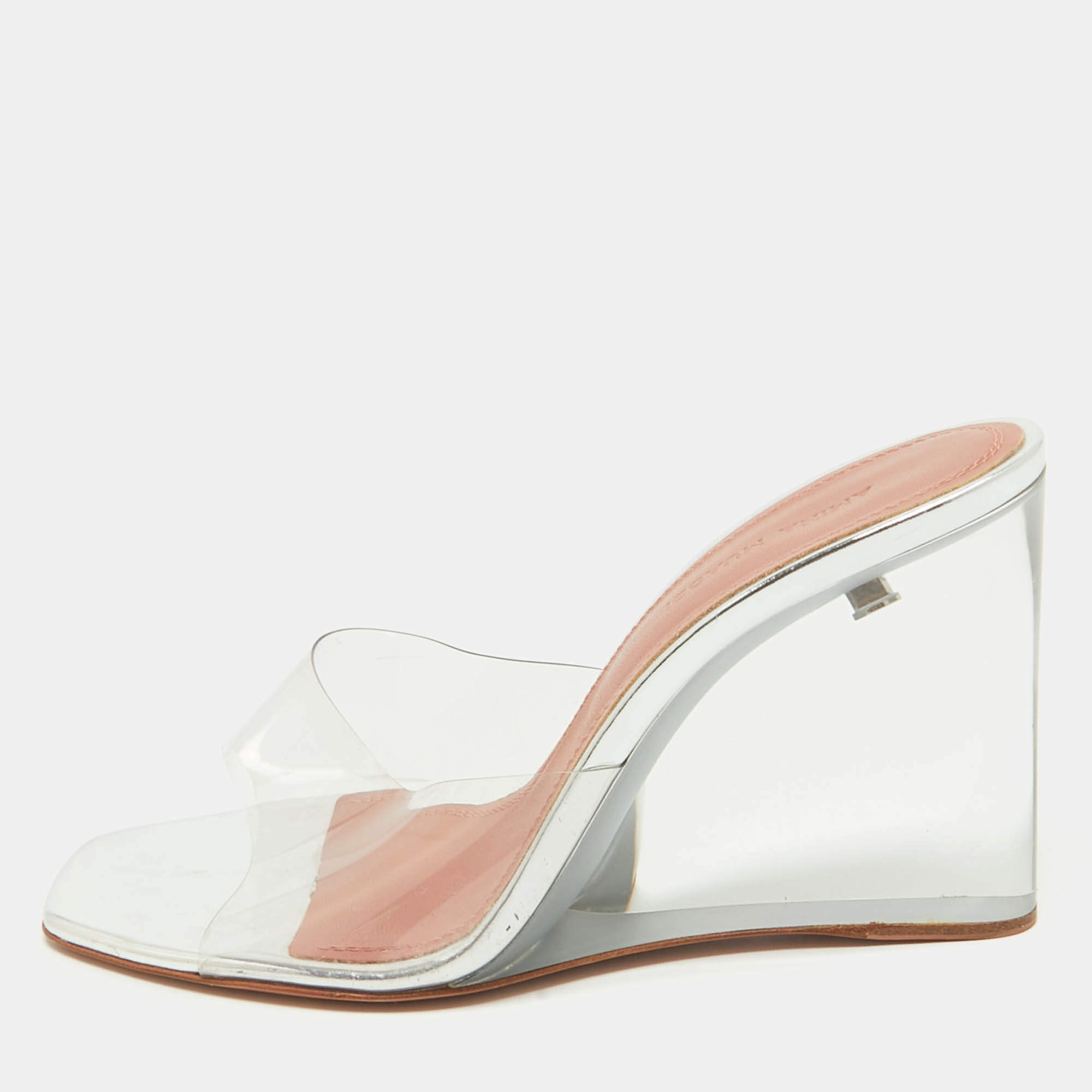 Amina Muaddi Transparent PVC Lupita Wedge Sandals Size 37
