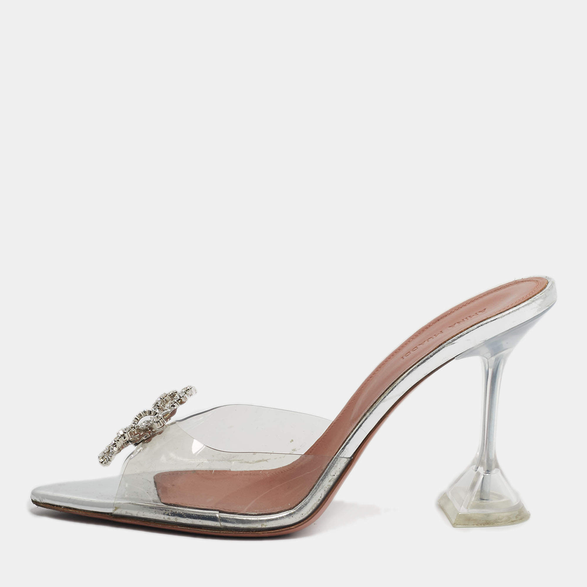 Pre Owned Amina Muaddi Transparent PVC Rosie Slide Sandals Size 41