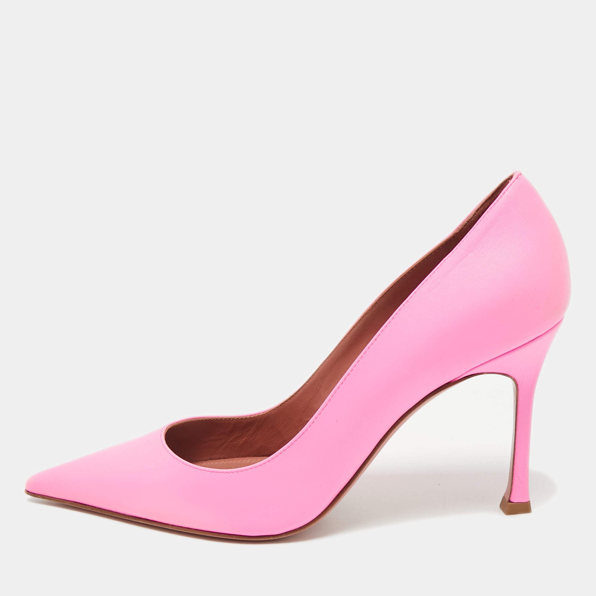 Pre Owned Amina Muaddi Pink Leather Sharon Pumps Size 39