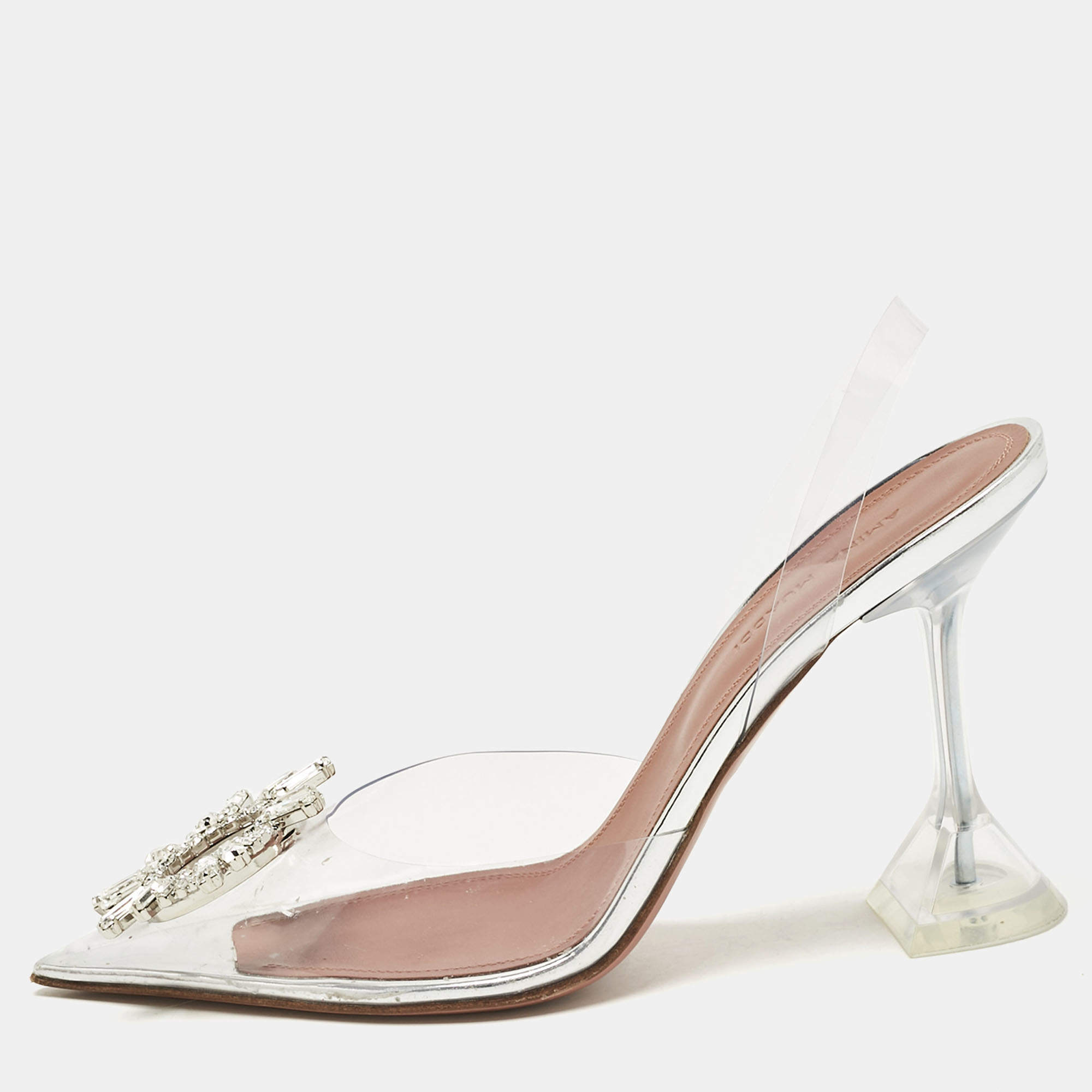 Pre Owned Amina Muaddi Transparent PVC Begum Slingback Pumps Size 36.5