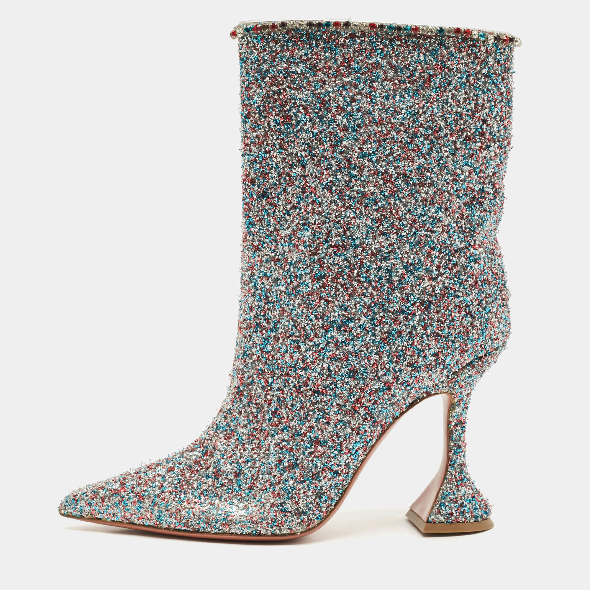 Pre Owned Amina Muaddi Multicolor Fabric and Glitter MIA MARTINI Ankle Length Boots Size 35