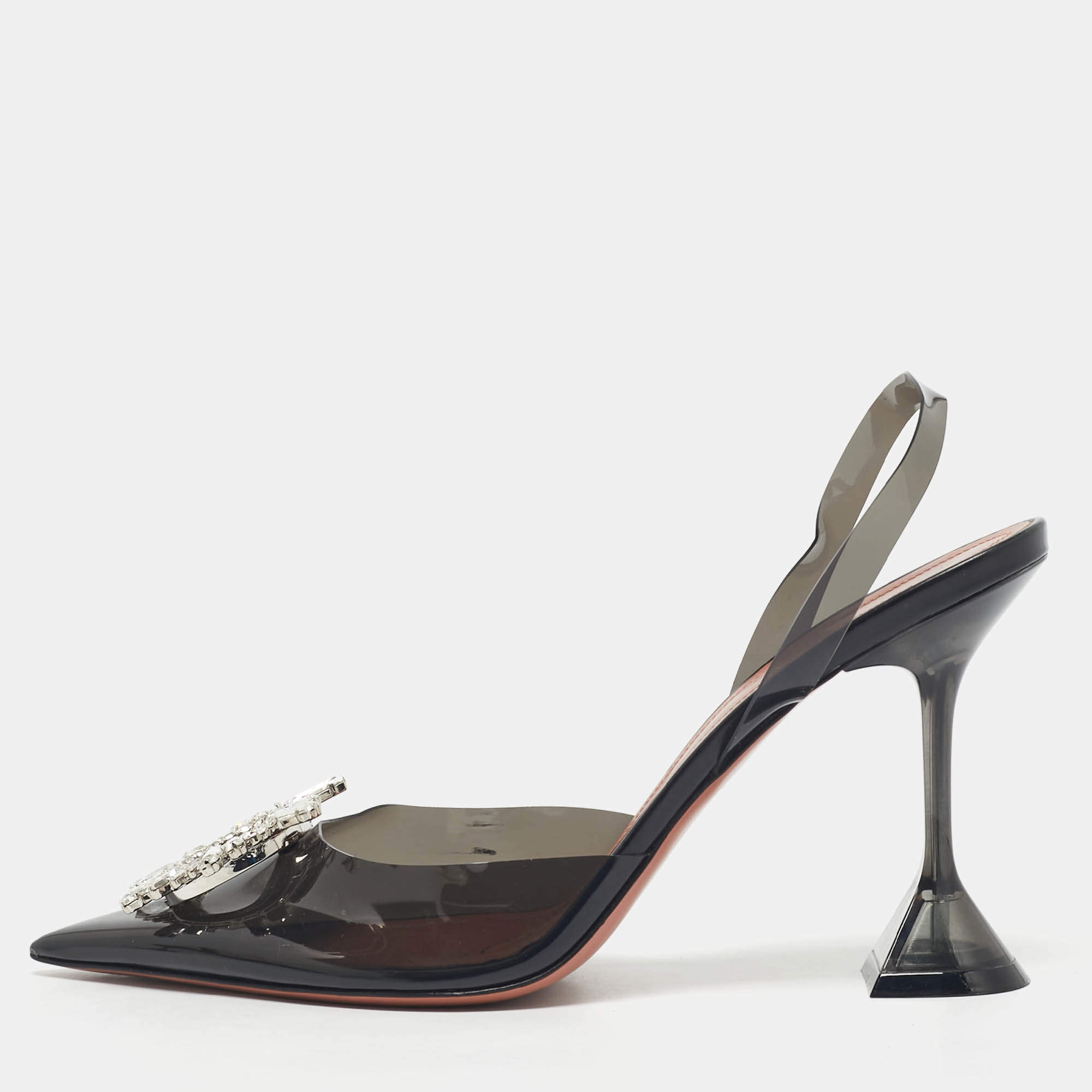 Pre Owned Amina Muaddi Black PVC Begum Slingback Pumps Size 41