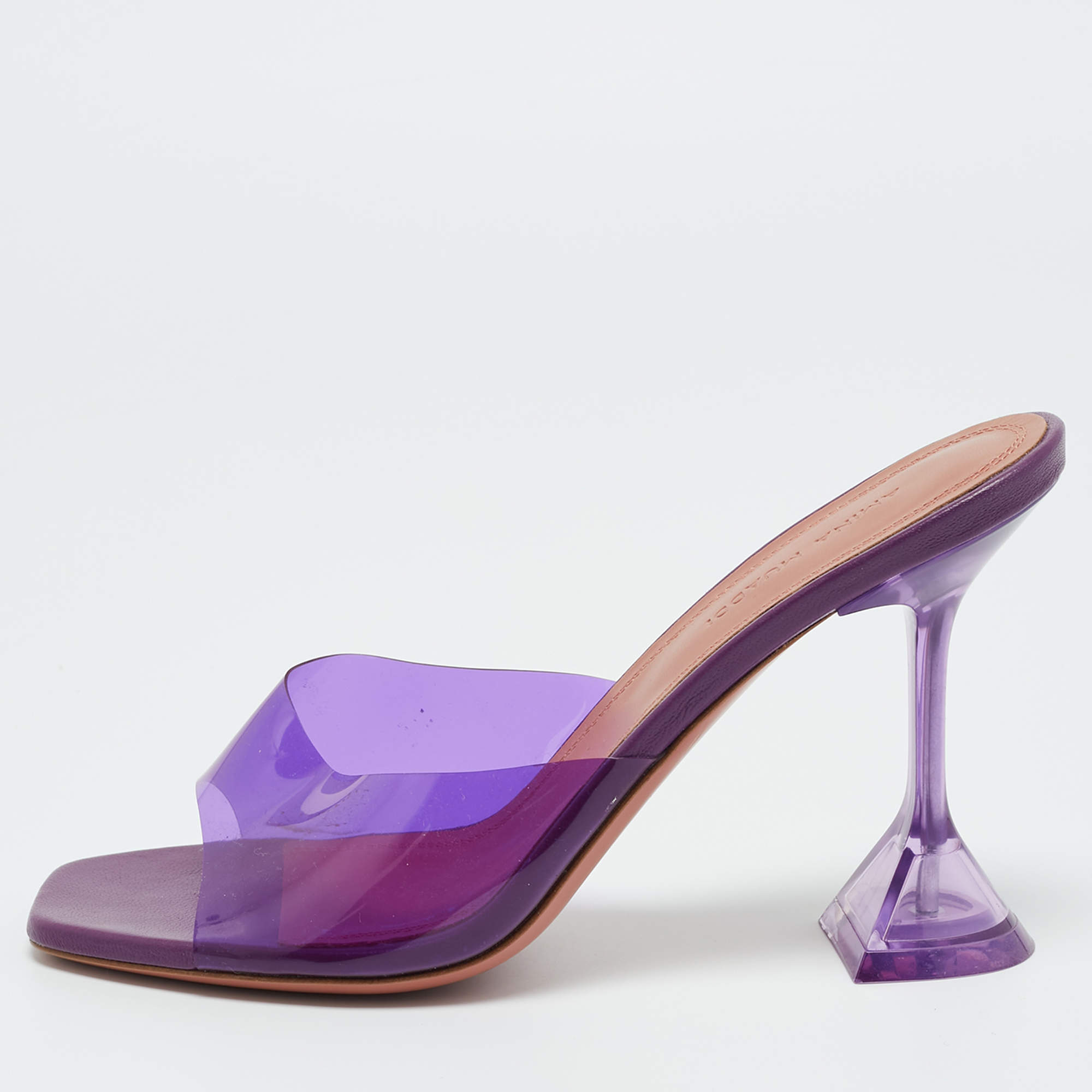 Pre Owned Amina Muaddi Purple PVC lupita Slide Sandals Size 37