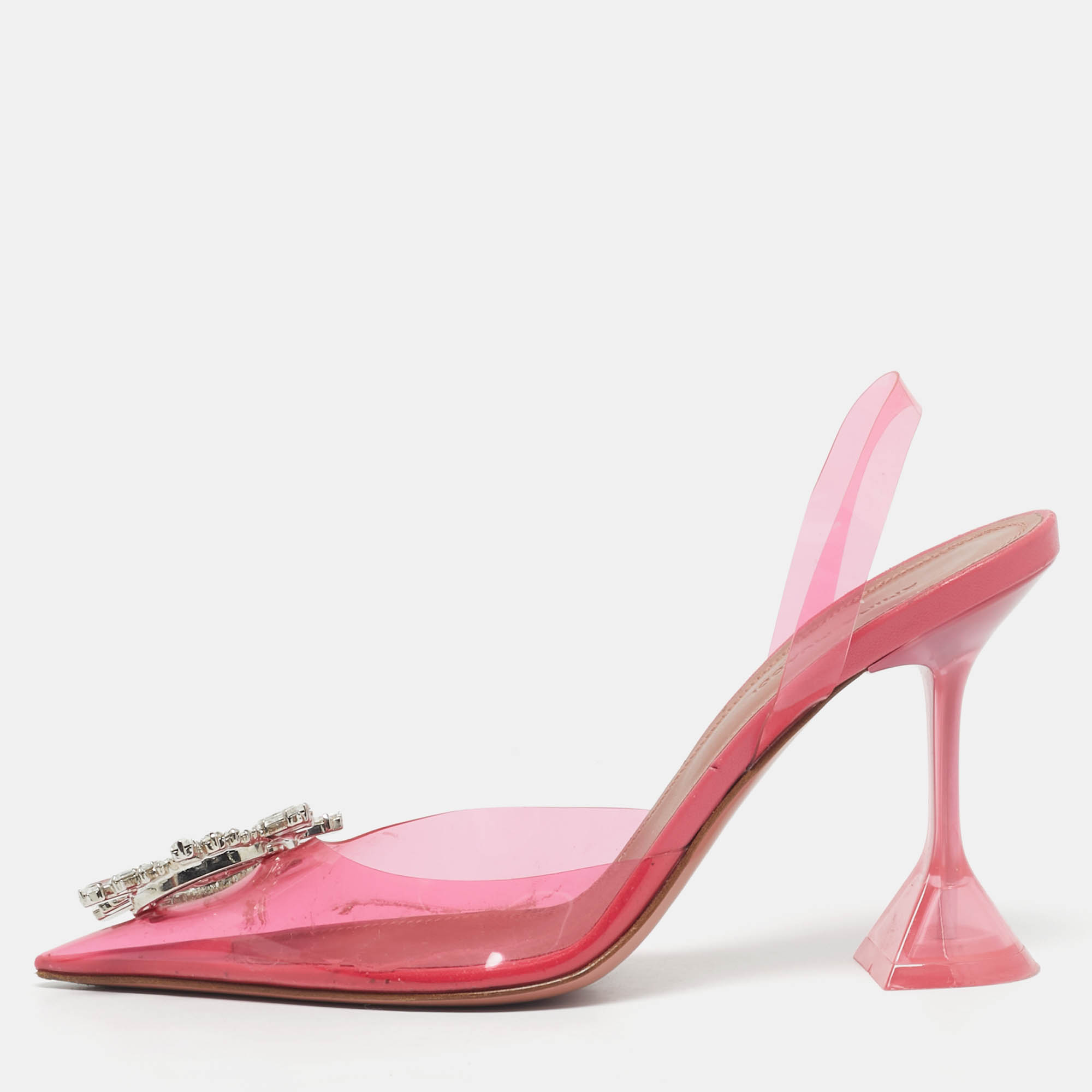 Pre Owned Amina Muaddi Pink PVC Begum Slingback Pumps Size 37.5