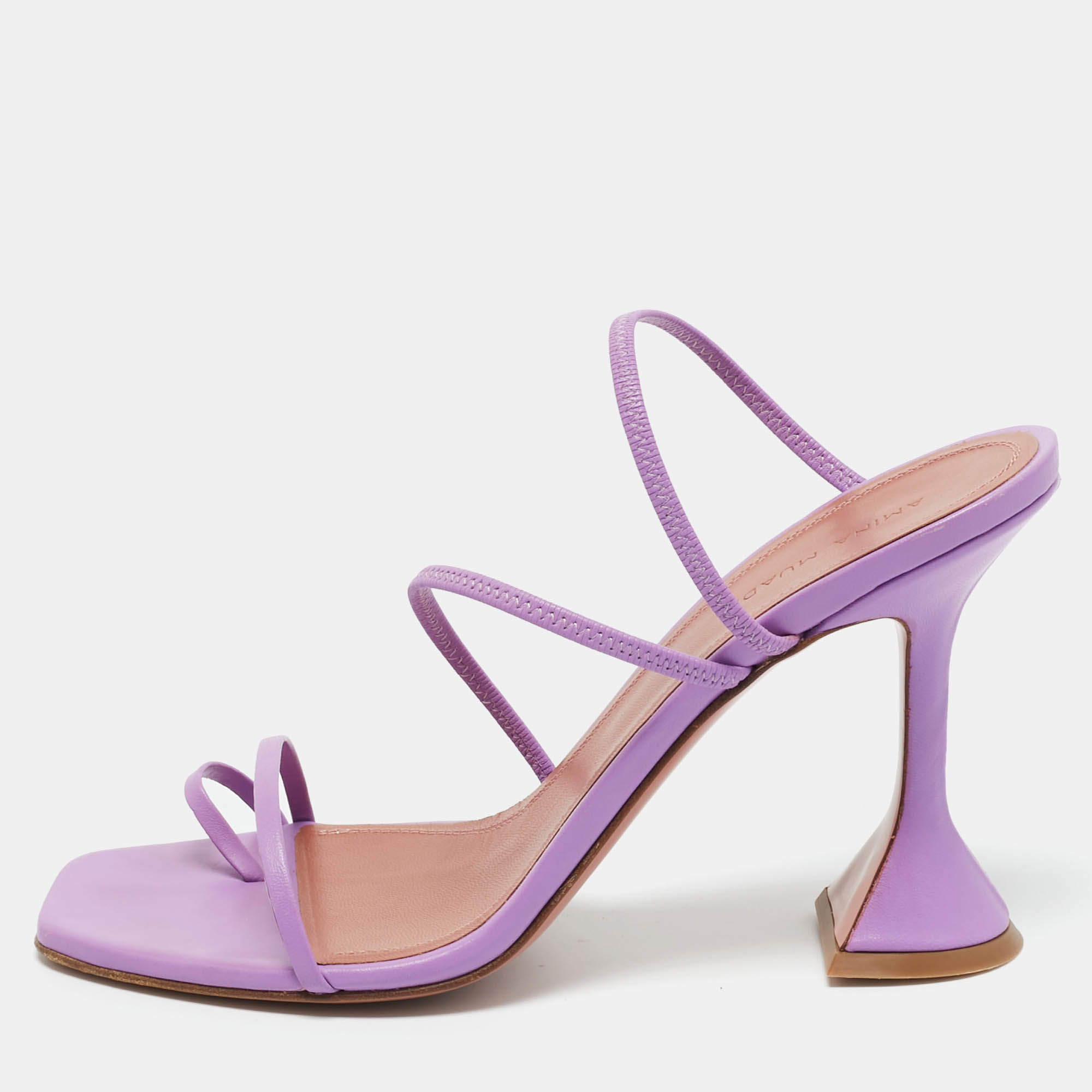 Pre Owned Amina Muaddi Lilac Leather Naima Sandals Size 38