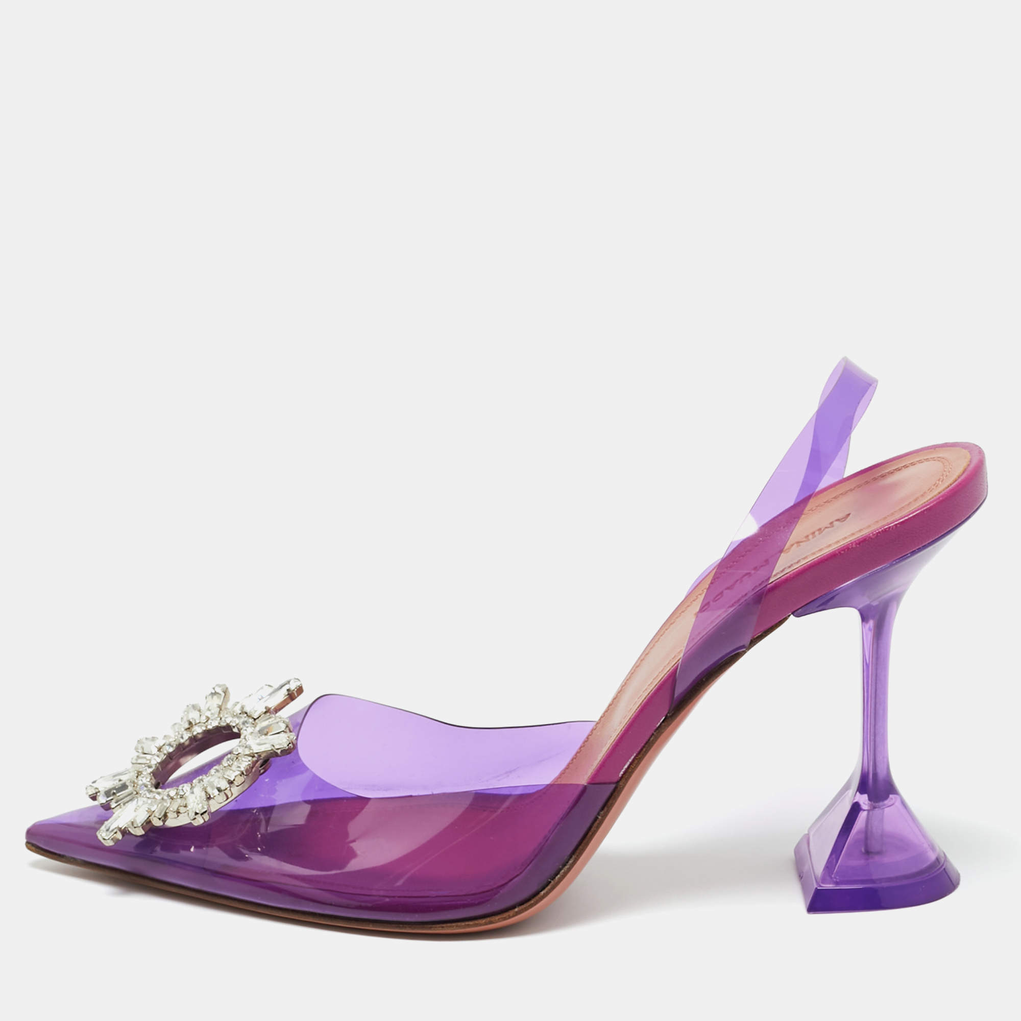 Pre Owned Amina Muaddi Purple PVC Begum Pumps Size 39