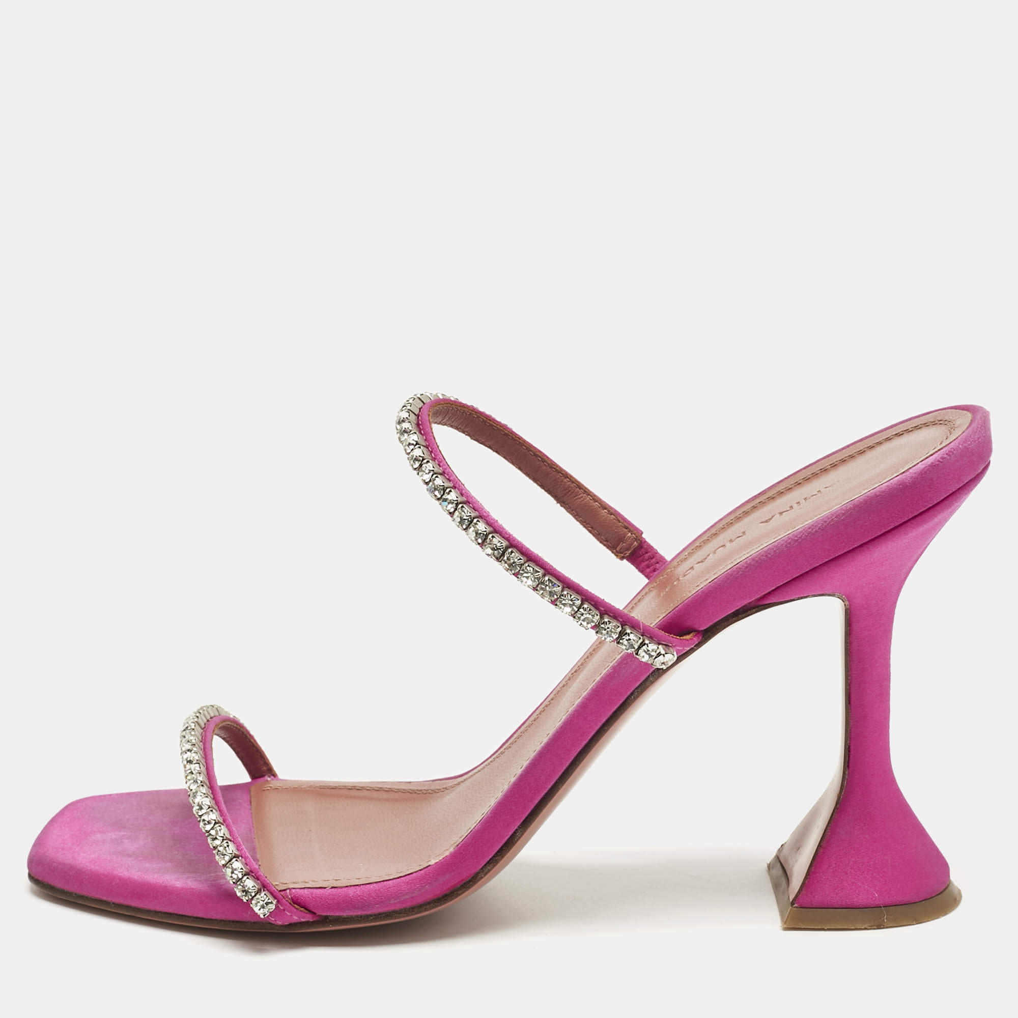مملوكة مسبقًا Amina Muaddi Purple Crystal Embellished Satin Gilda Slide Sandals Size 38
