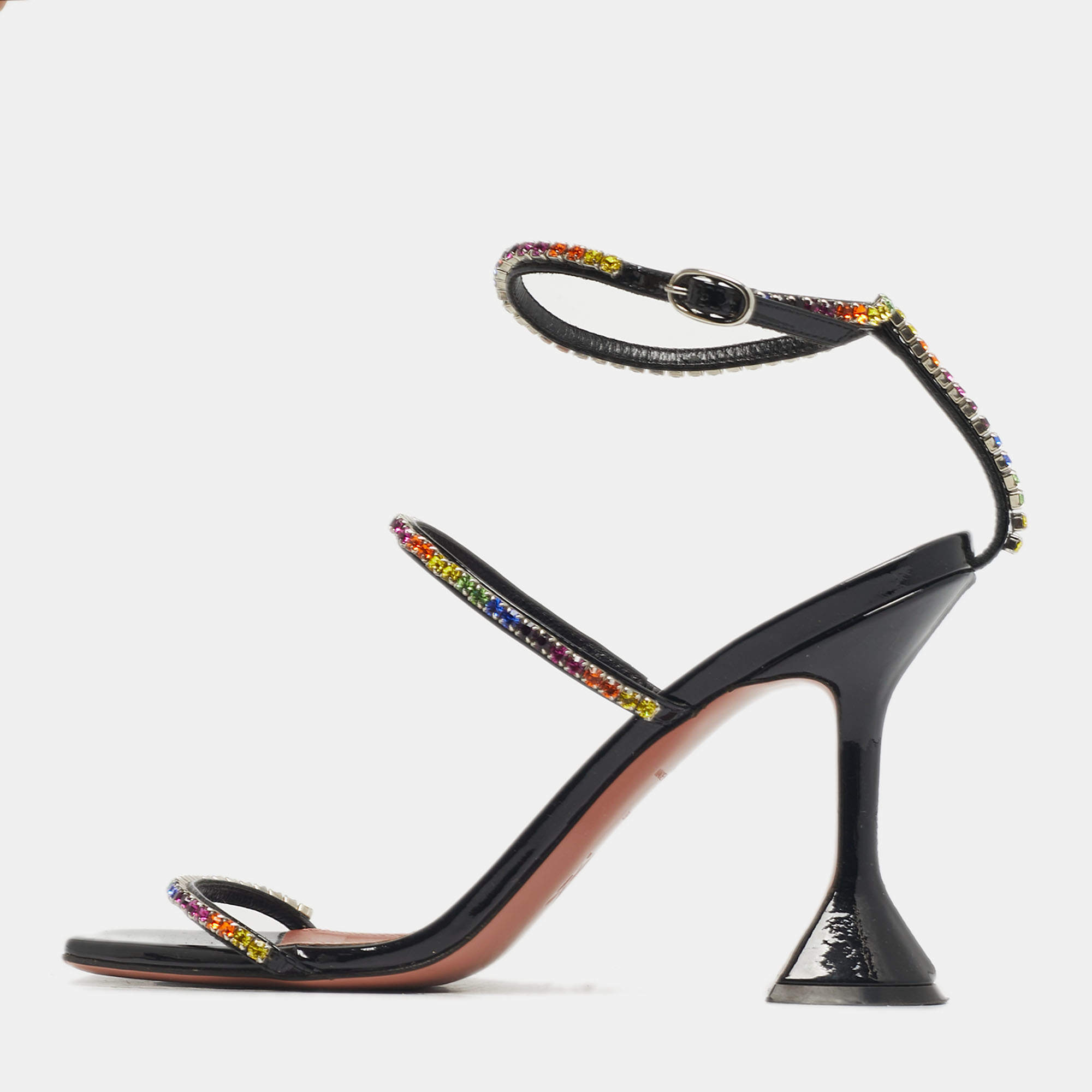 مملوكة مسبقًا Amina Muaddi Gilda Size 38.5 Black Patent Leather Ankle Strap Sandals