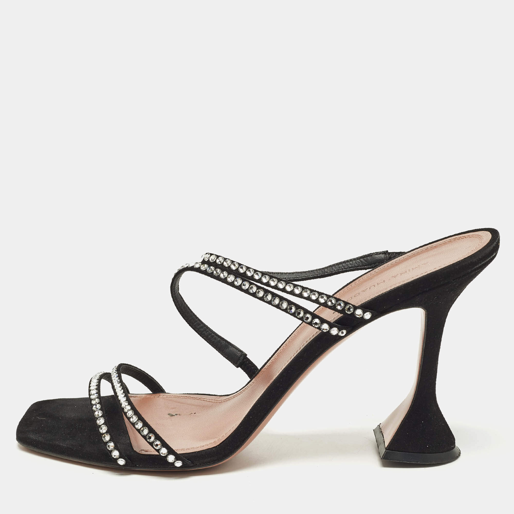 مملوكة مسبقًا Amina Muaddi Gilda Size 42 Black Suede Crystal Embellished Slide Sandals