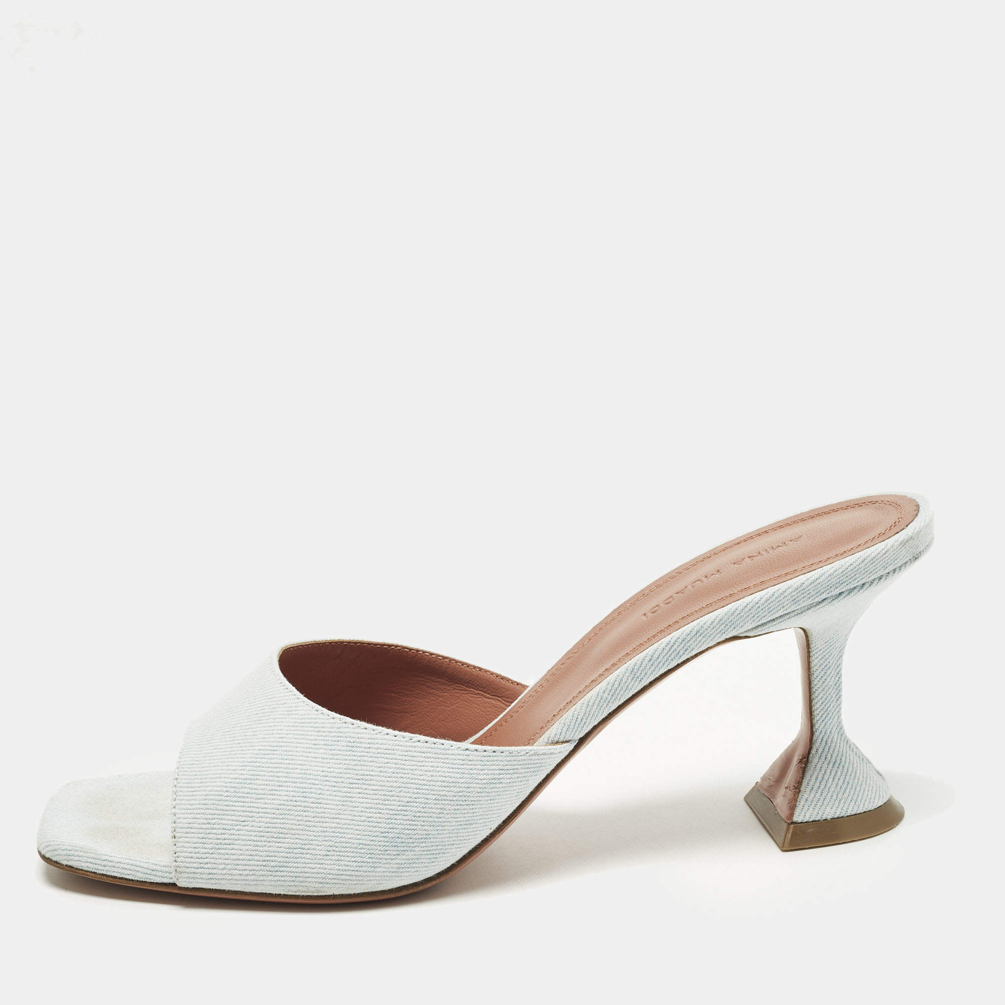 Pre Owned Amina Muaddi Lupita Size 39.5 Blue Denim Slide Sandals