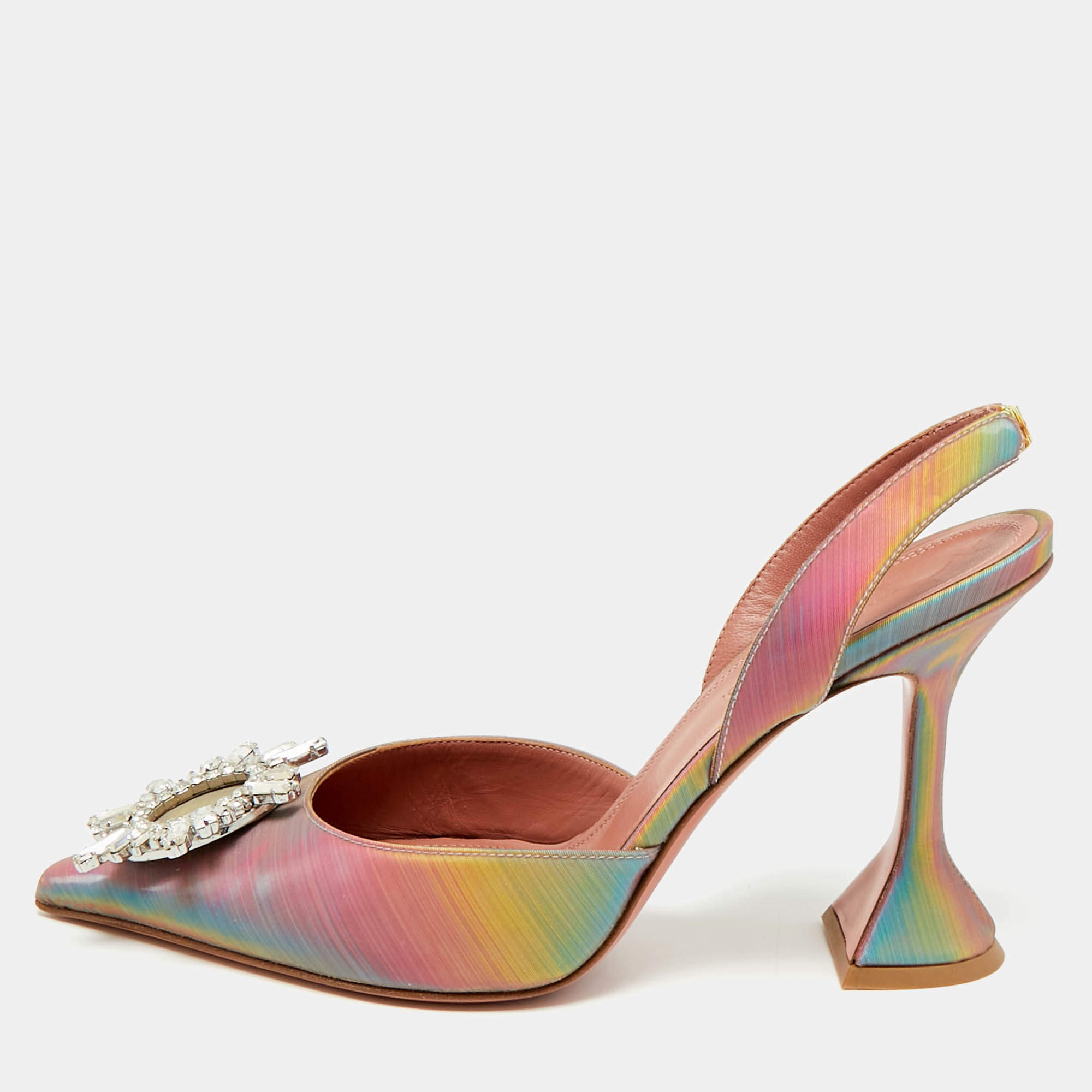 مملوكة مسبقًا Amina Muaddi Begum Size 38.5 Multicolor Iridescent Leather Slingback Pumps