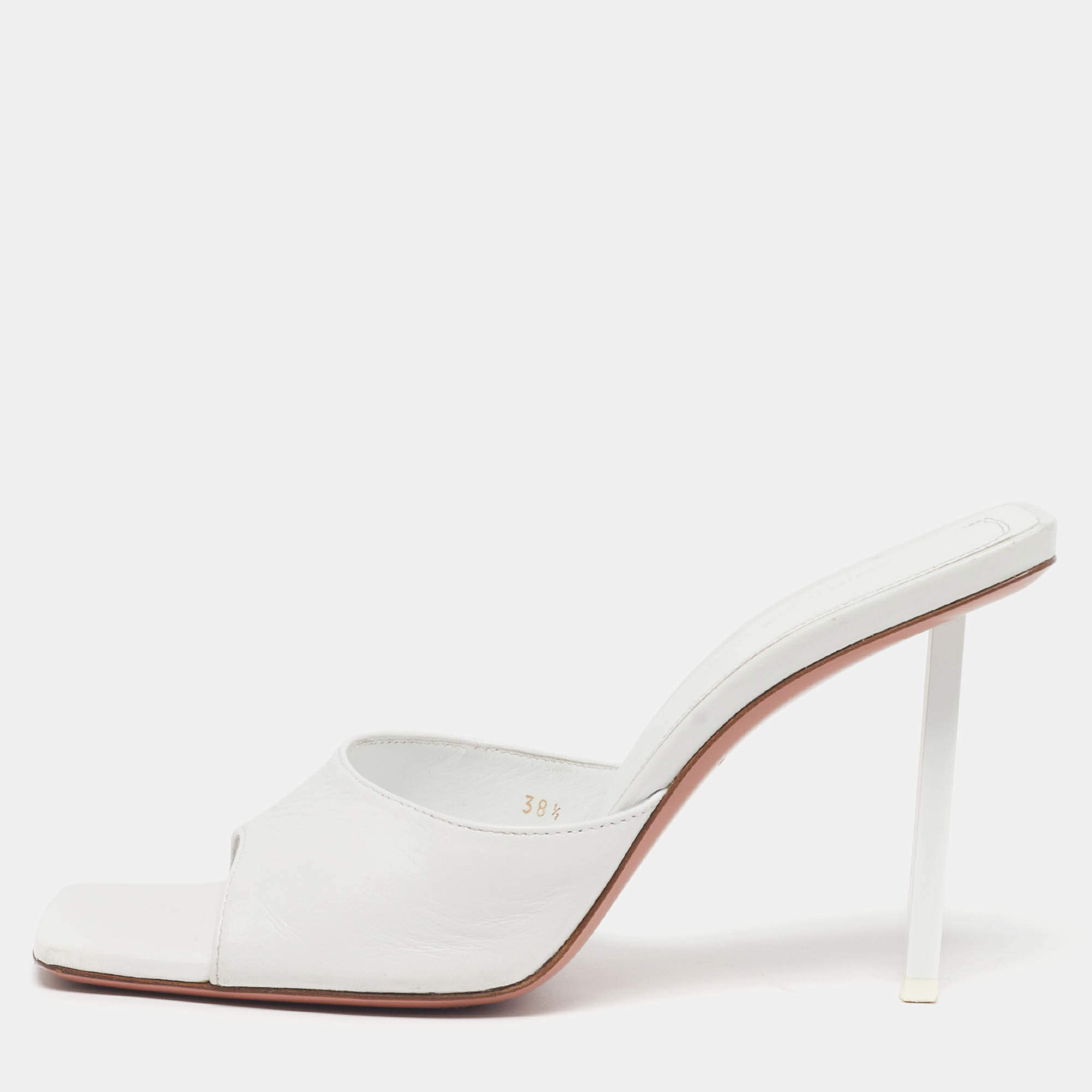 Pre Owned Amina Muaddi Lauda Size 38.5 White Leather Slide Sandals