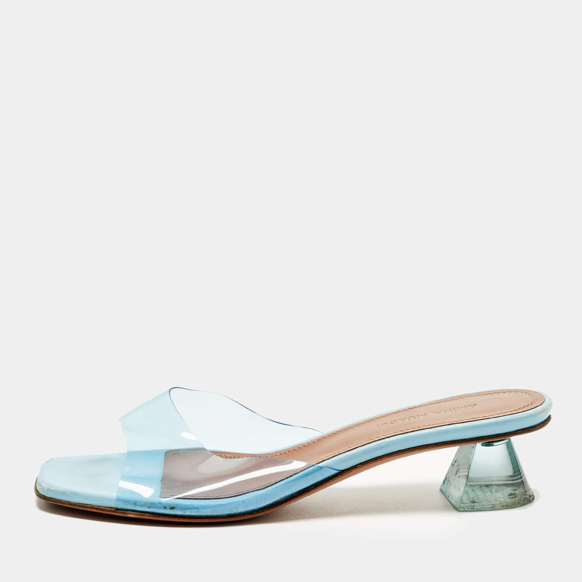 مملوكة مسبقًا Amina Muaddi lupita Size 36 Blue PVC Slide Sandals