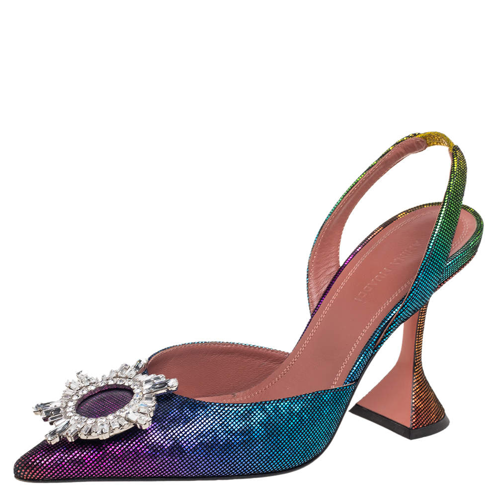 Amina Muaddi Multicolor Suede Begum Slingback Sandals Size 36.5