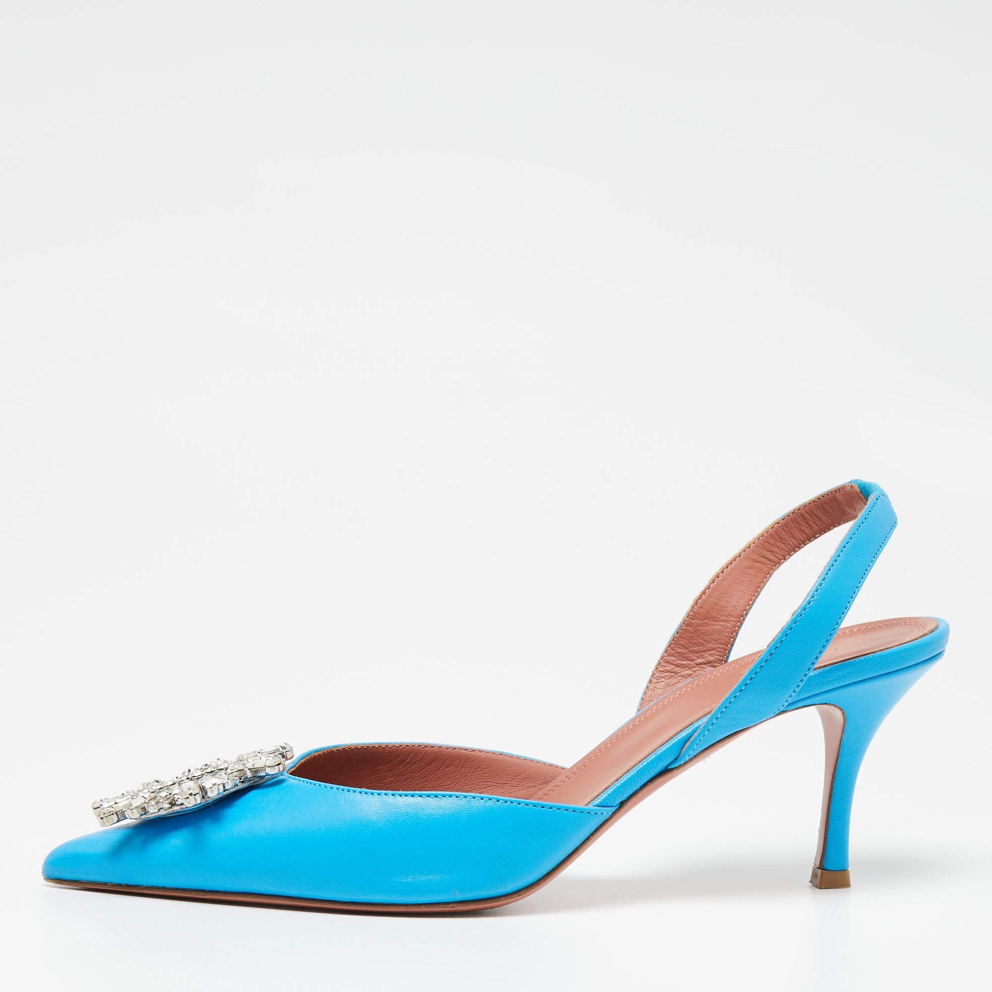 Pre Owned Amina Muaddi Blue Leather Begum Slingback Pumps Size 40