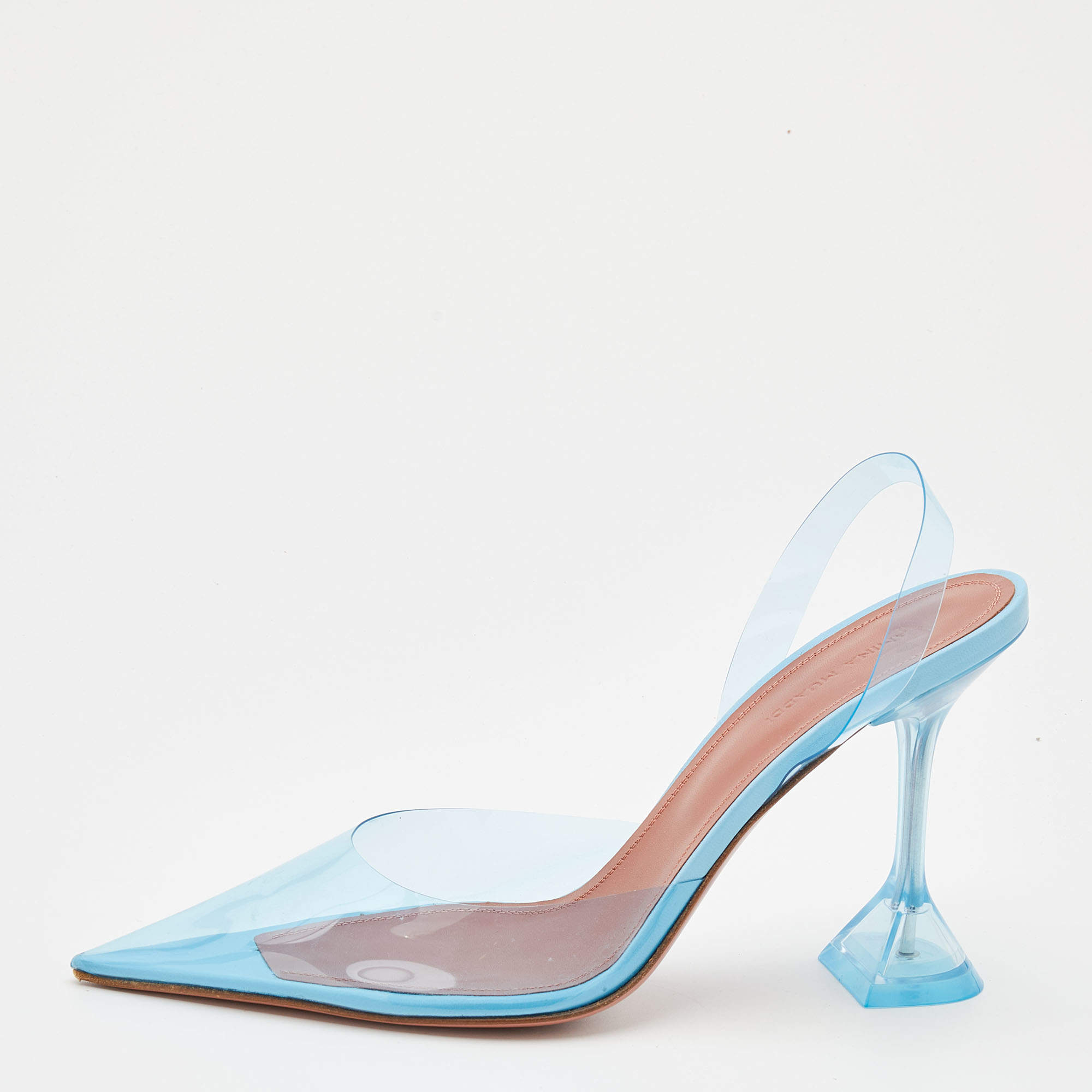 Pre Owned Amina Muaddi Light Blue PVC Holli Glass Slingback Sandals Size 40
